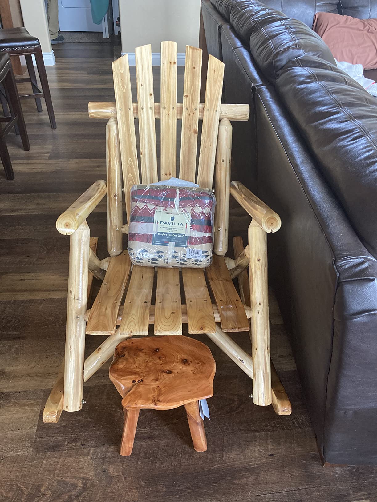DJL Wooden Rocking Chair Log Outdoor Rocker Outside Patio Lawn Furniture Living Room Porch Comfy Beach Balcony, Heavy Duty, Lightly Toasted customer photo 2