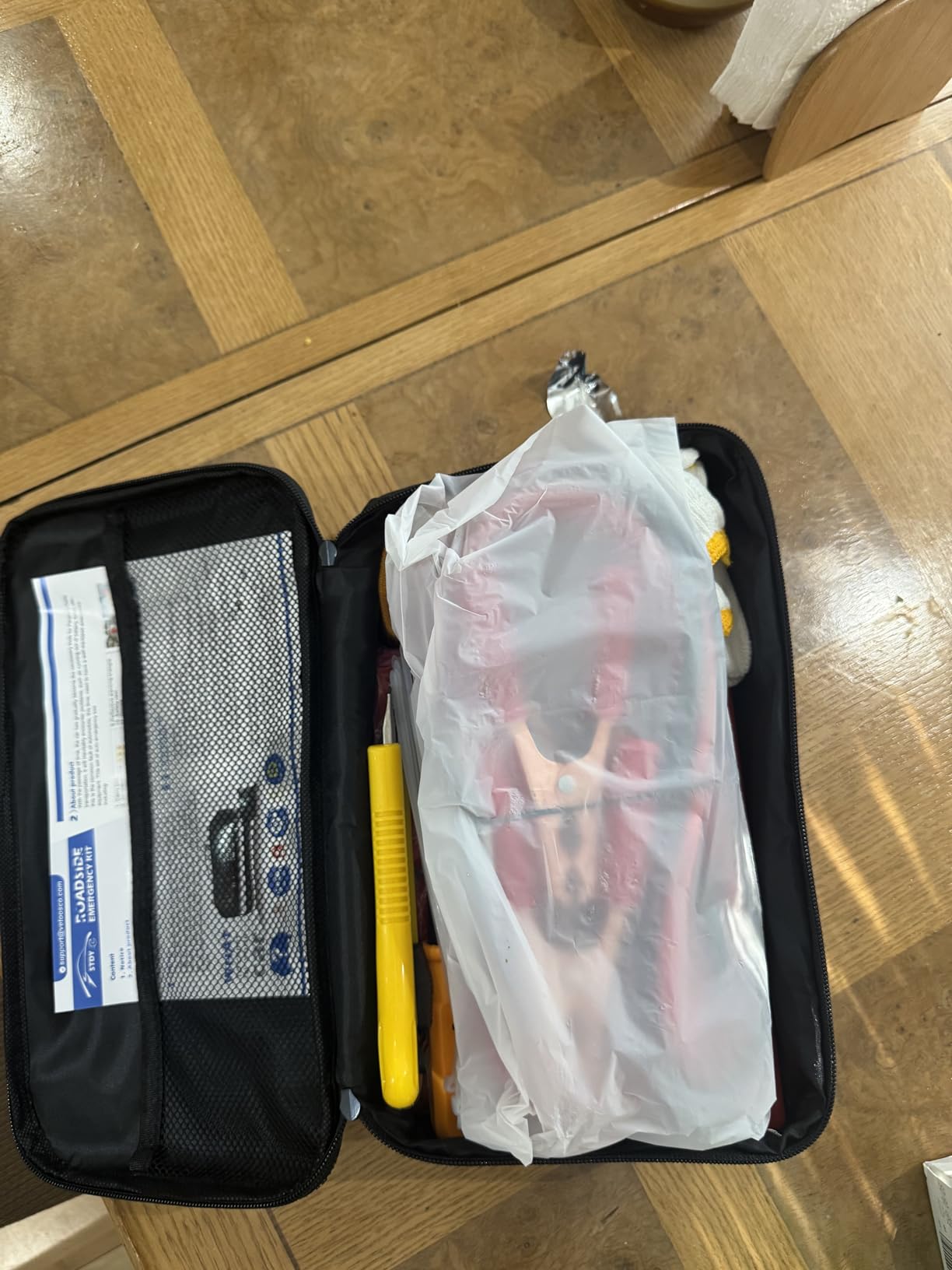 STDY Car Roadside Emergency Kit, Vehicle Truck Safety Road Side Assistance Kits Auto Accessory, with Jumper Cables, Tow Rope, Reflective Triangle, Tire Pressure Gauge, etc customer photo 2