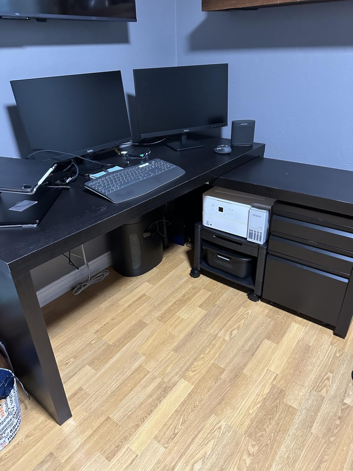 HUANUO Printer Stand with Cable Management and Storage Drawer, Printer Table with Locking Wheels, 14.1-inch Maximum Height Printer Cart for Under Desk, Home, Office, HNDPS customer photo 1