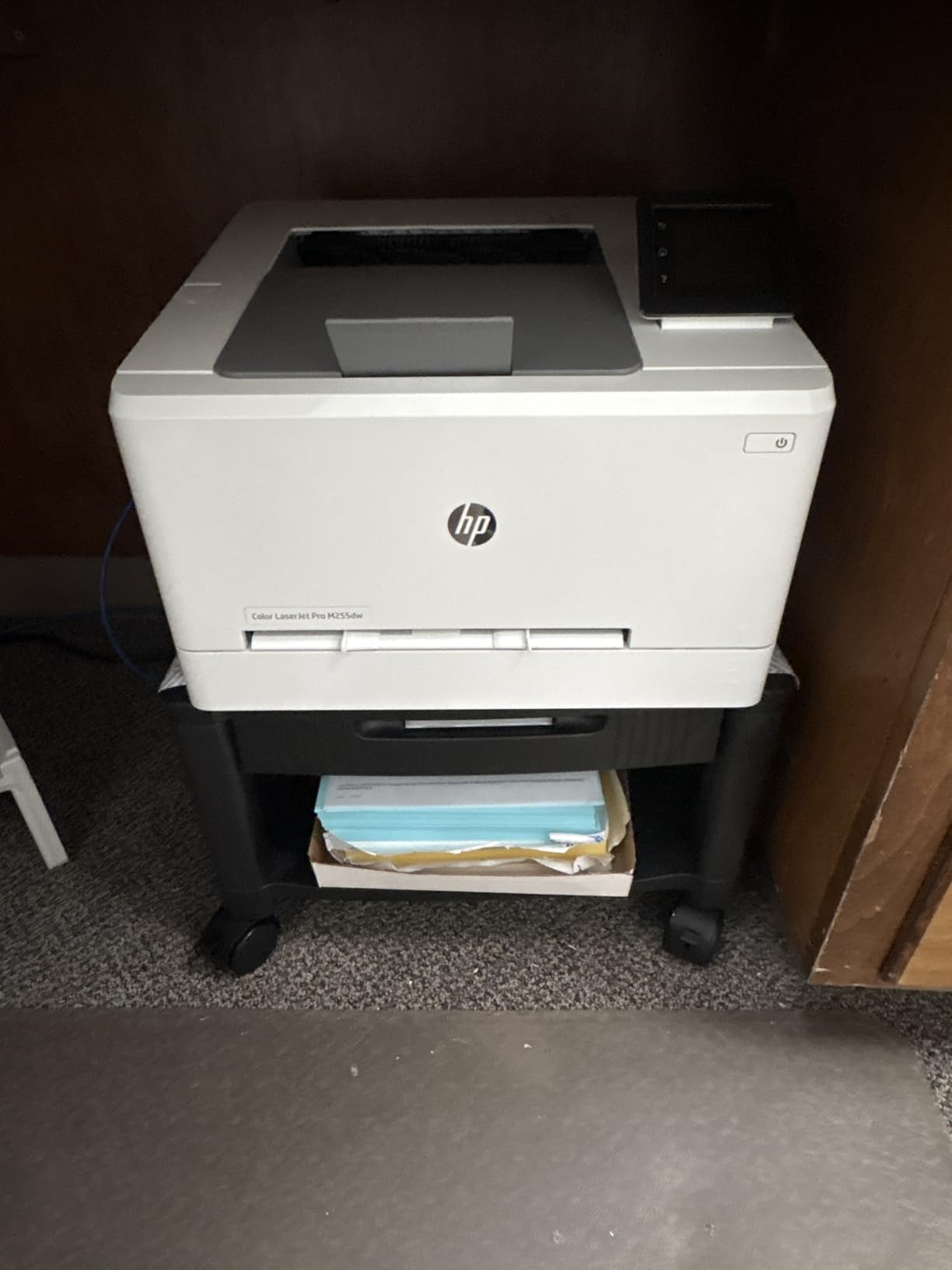HUANUO Printer Stand with Cable Management and Storage Drawer, Printer Table with Locking Wheels, 14.1-inch Maximum Height Printer Cart for Under Desk, Home, Office, HNDPS customer photo 2