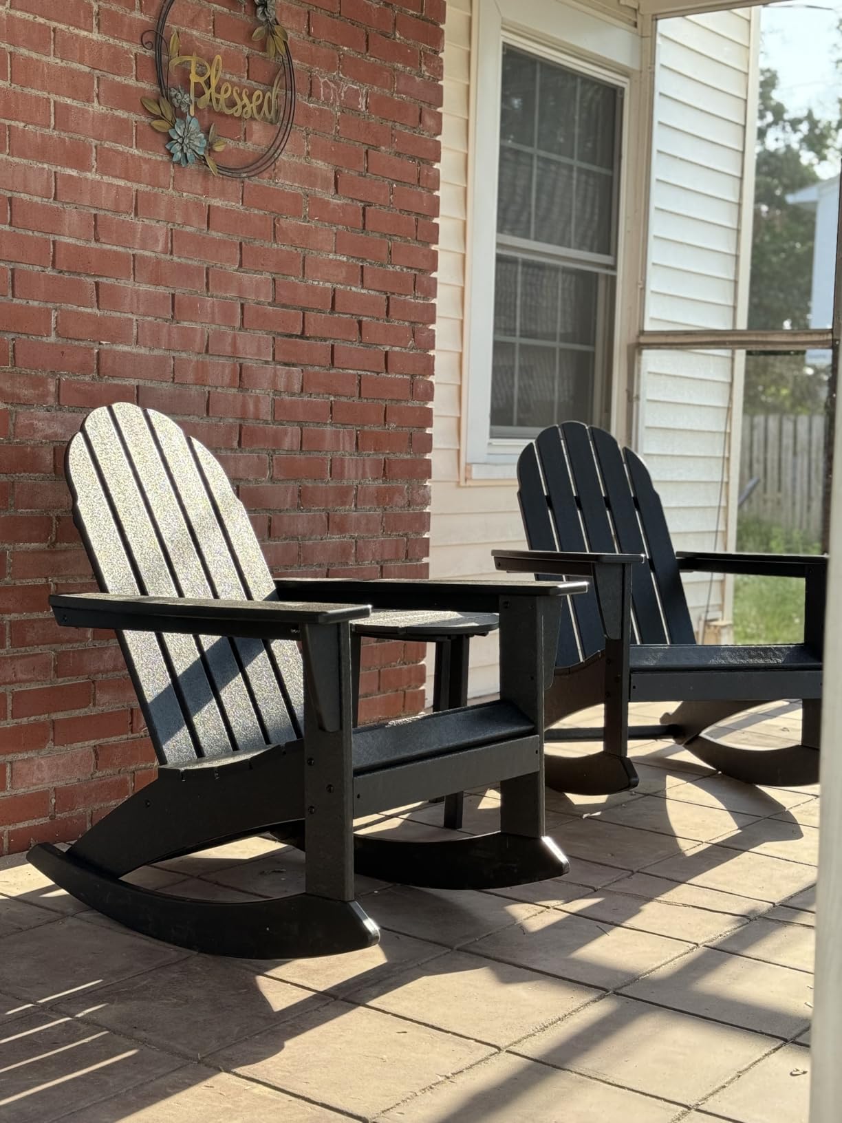 POLYWOOD Vineyard 3-Piece Adirondack Rocking Chair Set, Outdoor Patio Furniture with Side Table, Recycled Plastic, Fade-Proof Front Porch Rockers for Adults, Slate Grey customer photo 1
