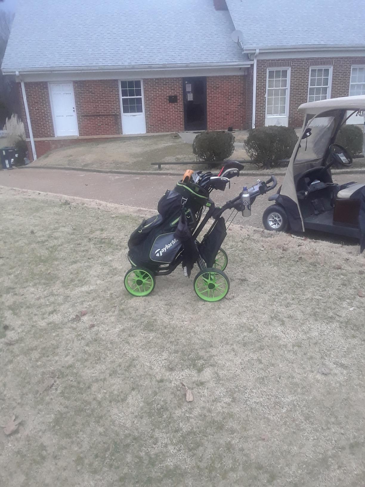 CaddyTek 4 Wheel Golf Push Cart - Caddycruiser One Version 8 1-Click Folding Trolley - Lightweight, Compact Pull Caddy Cart, Easy to Open customer photo 1