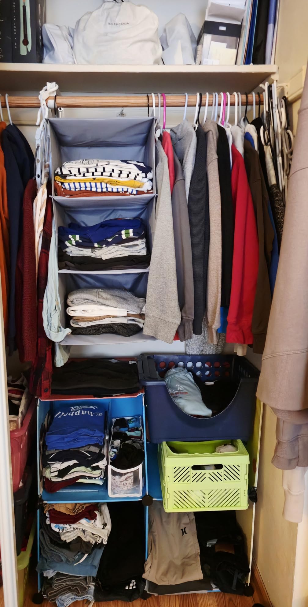 Hanging Closet Organizer 3-Shelf, Oxford Fabric Wardrobe Storage, Gray customer photo 2