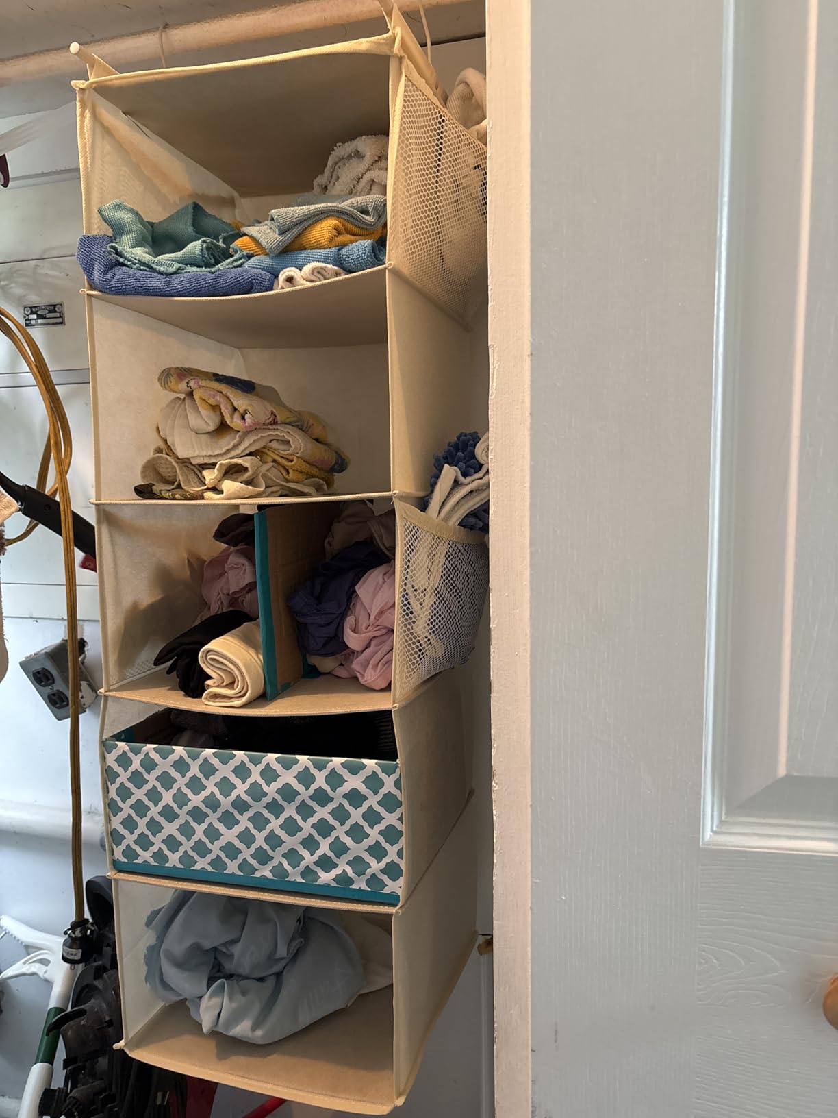 MAX Houser 5 Tier Hanging Closet Organizer with 4 Side Pockets, Beige customer photo 2