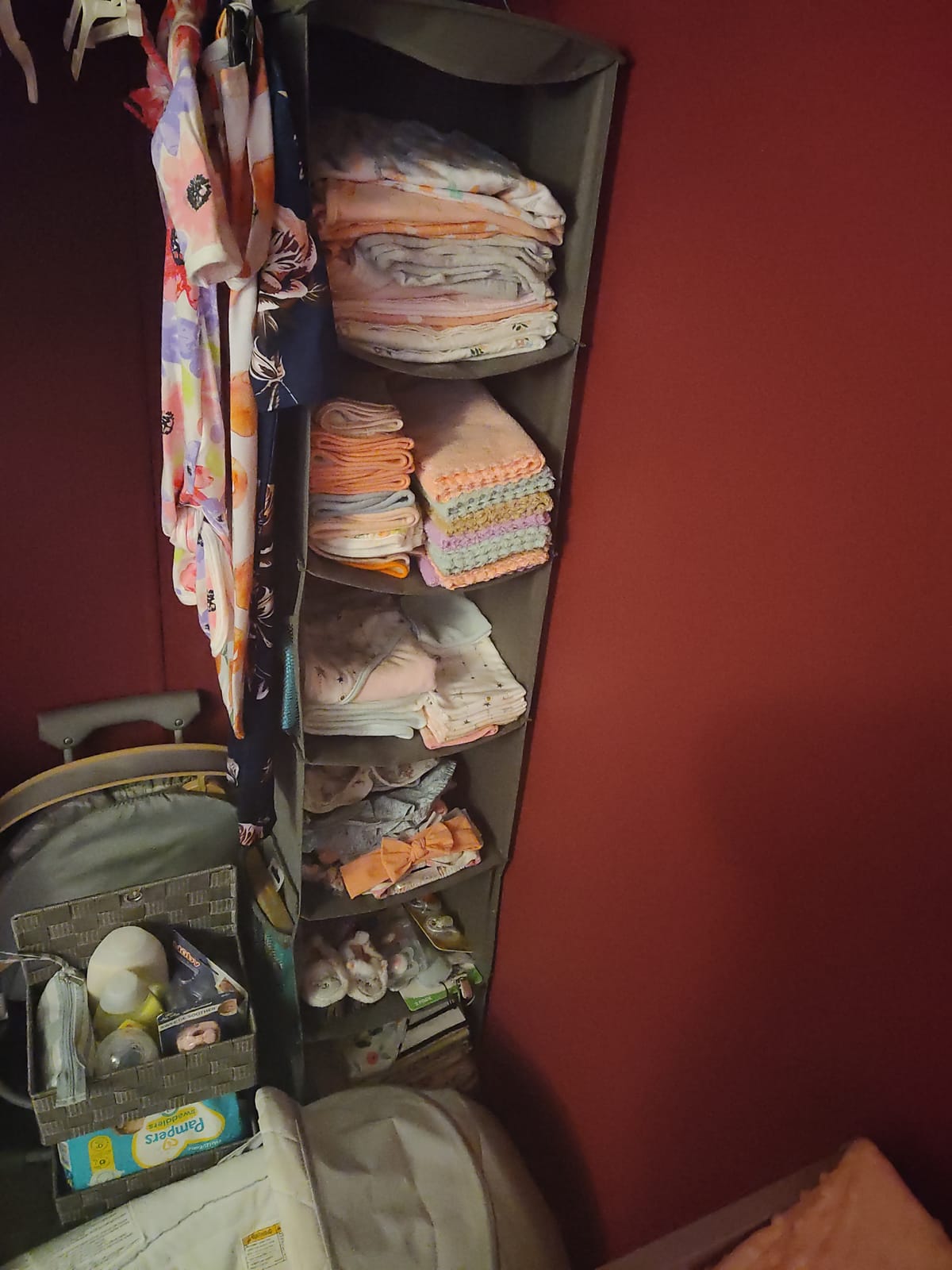 Amazon Basics 6-Tier Hanging Closet Shelf Organizer with Pockets, Clothes Storage for Sweaters and Clothing, 12