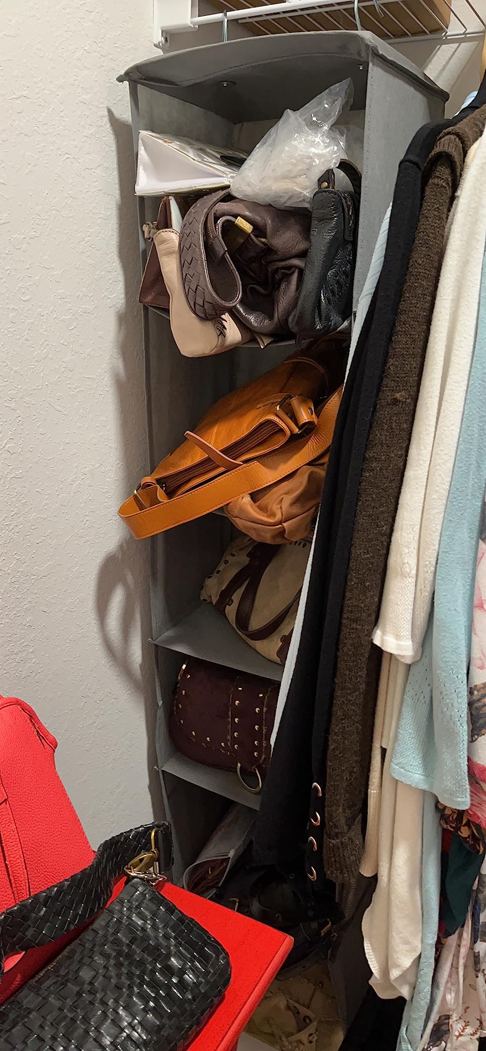 Amazon Basics 6-Tier Hanging Closet Shelf Organizer with Pockets, Clothes Storage for Sweaters and Clothing, 12