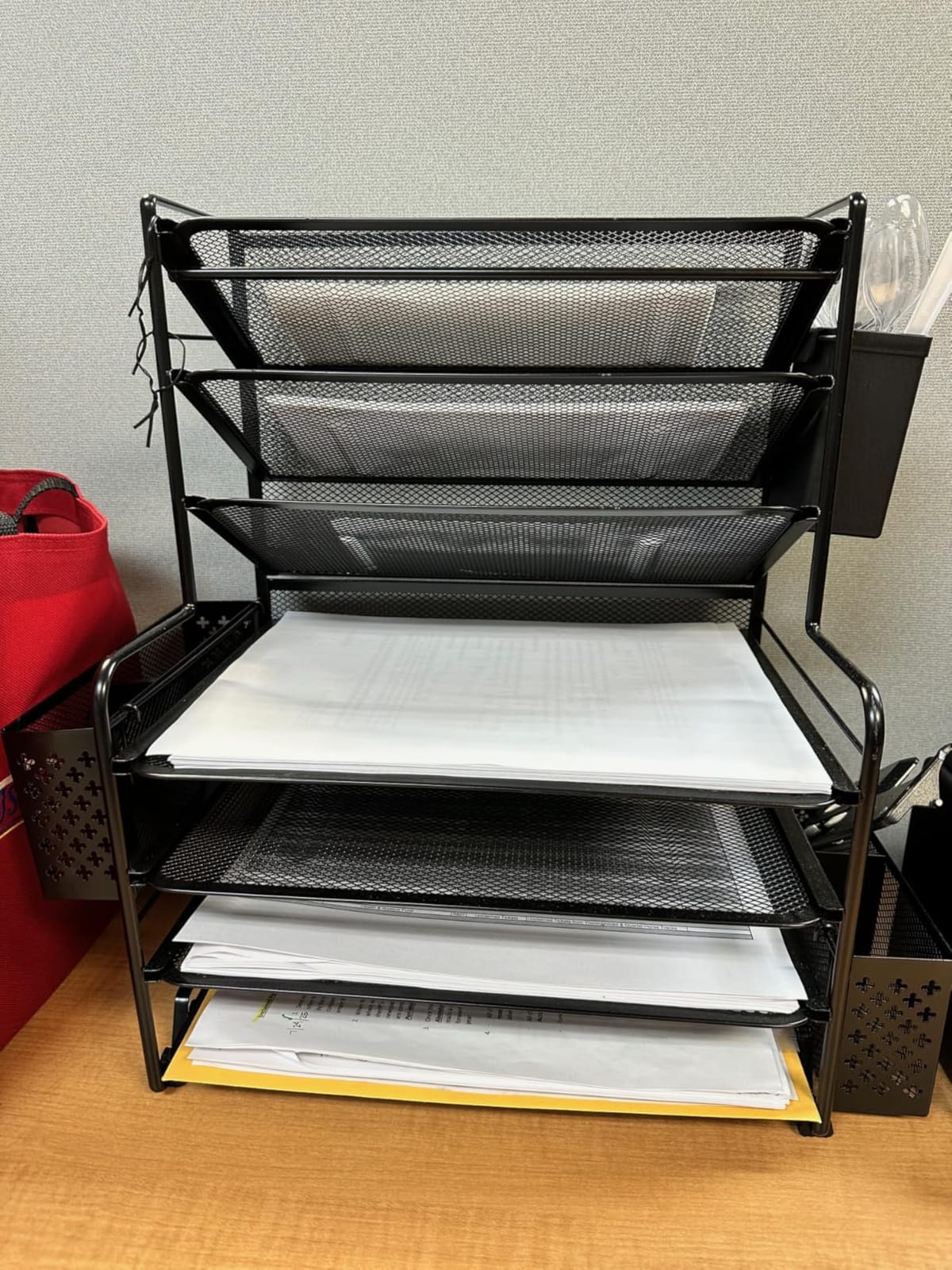 Simple Trending 7 Tier Desk File Organizer, Letter Tray Paper Organizer with Pen Holder and Metal Hanging Basket, Black customer photo 1