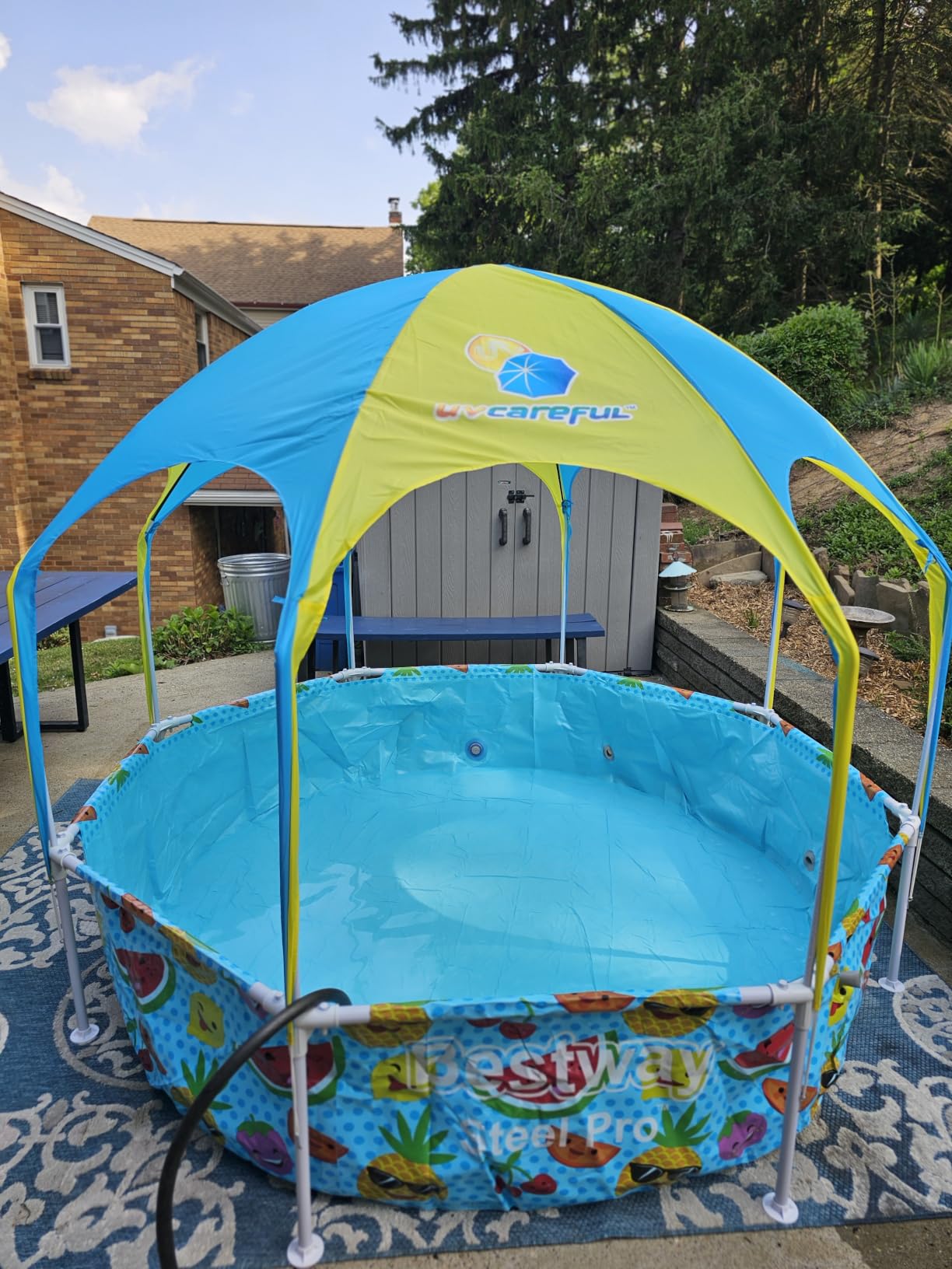 H2OGO! Kids Splash-in-Shade 8-Foot Round Steel Frame Above Ground Pool with Water Mister and Canopy Sunshade, Green Tropical Leaf Print customer photo 1