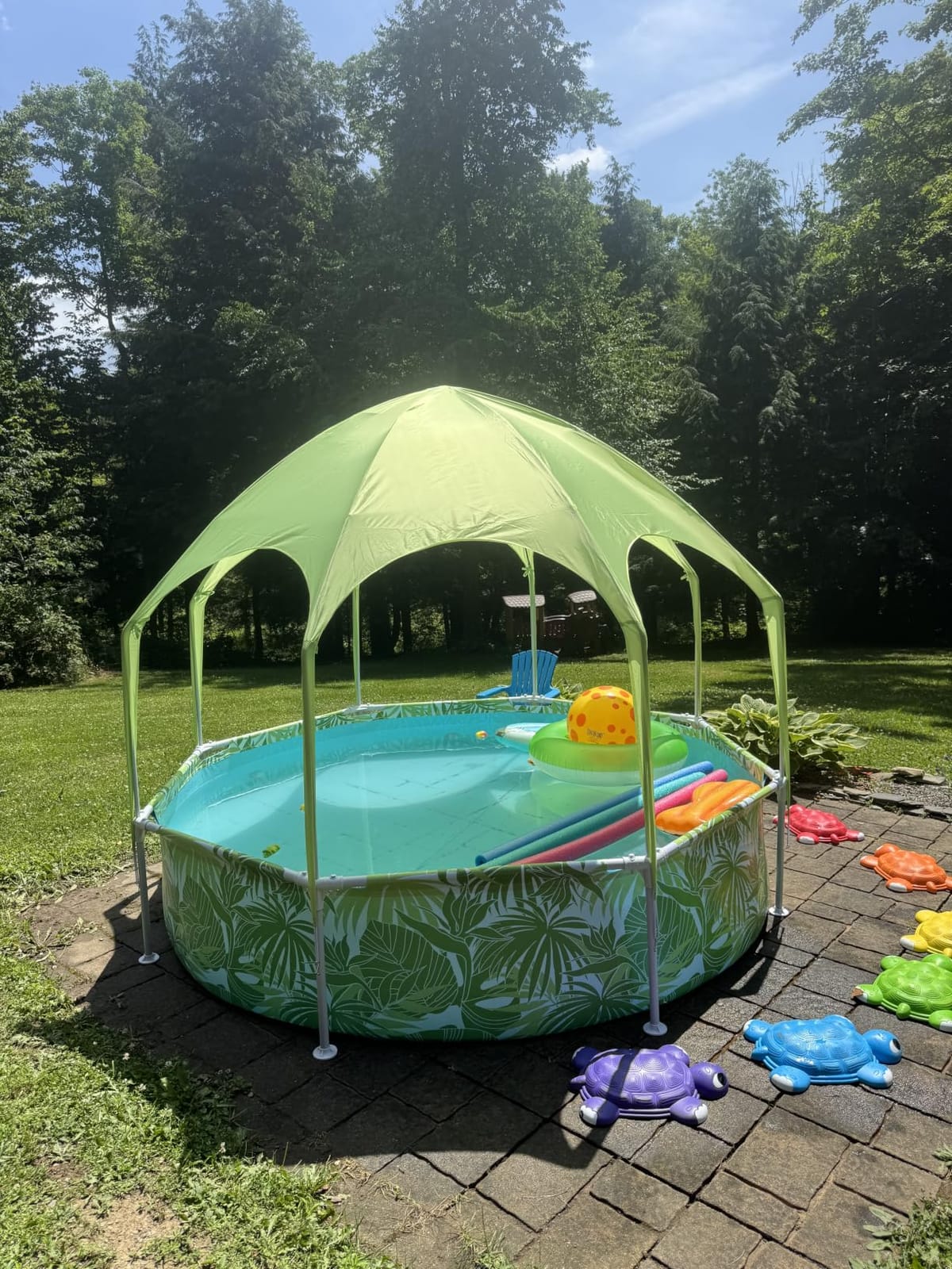 H2OGO! Kids Splash-in-Shade 8-Foot Round Steel Frame Above Ground Pool with Water Mister and Canopy Sunshade, Green Tropical Leaf Print customer photo 2