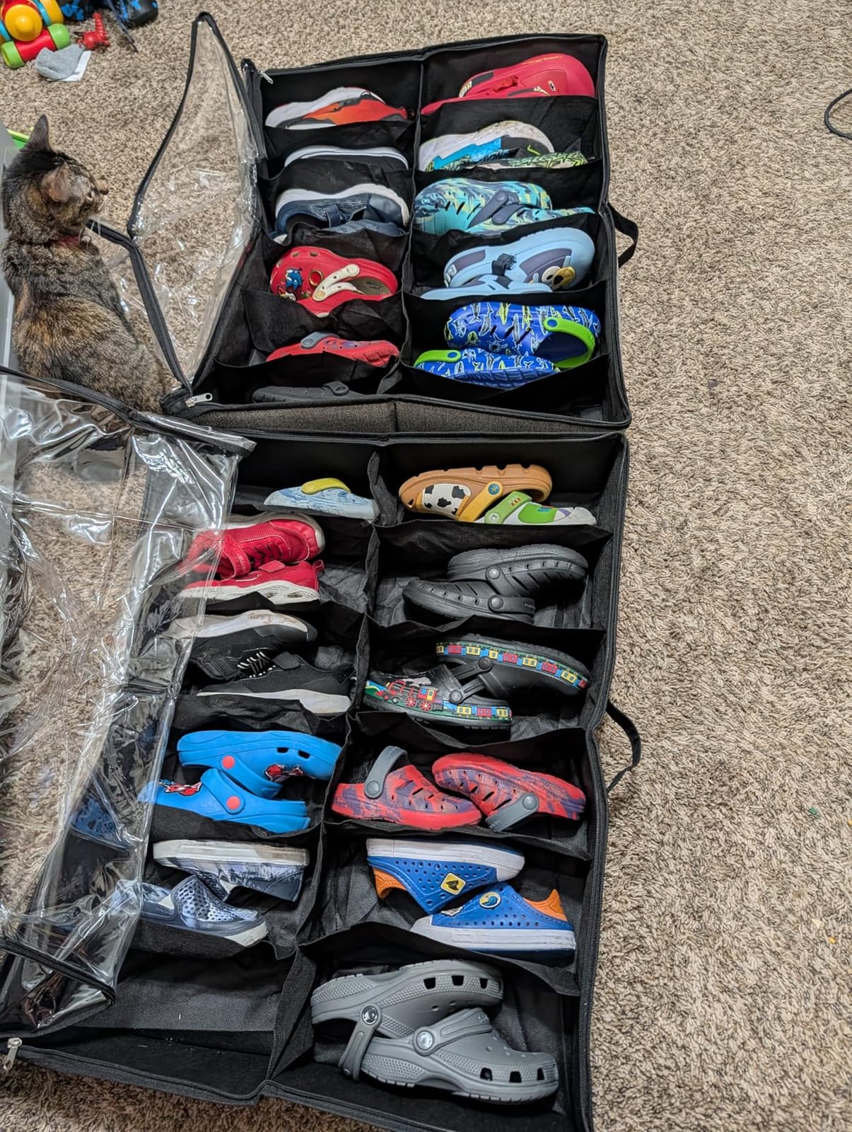 Onlyeasy Sturdy Under Bed Shoe Storage Organizer, Set of 2, Fit 12 to 24 Pairs, Underbed Shoes Closet Storage Solution with Clear Window, Breathable, L29.3 x W23.6 x H5.9, Linen-like Black customer photo 1