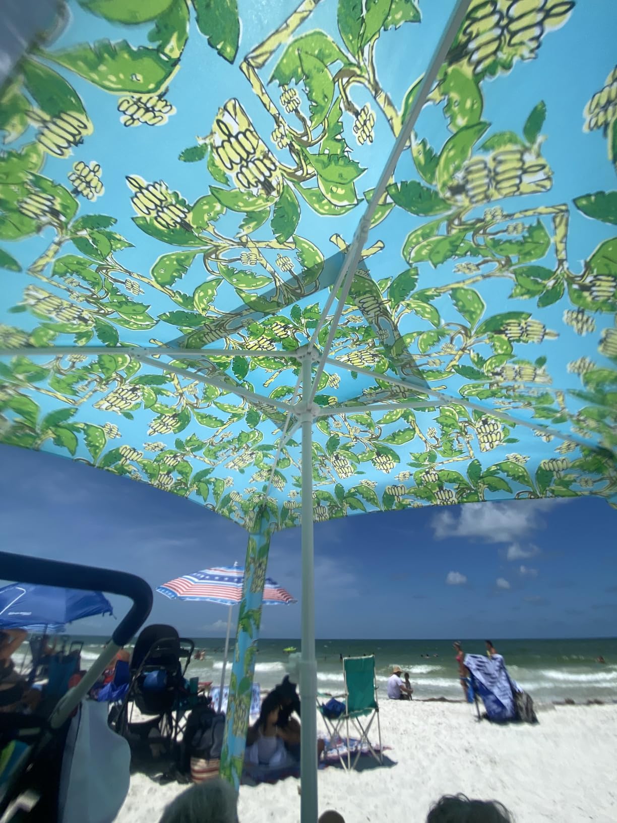 AMMSUN Beach Cabana, 6.5'x6.5' Beach Canopy, Easy Set up and Take Down, Cabana Tent with Sand Pockets, Instant Sun Shade with Side Wall, Coral Tropical customer photo 2