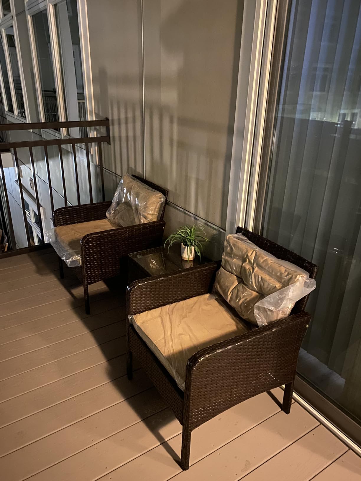 HAPPYGRILL 3 Pieces Patio Furniture Set, Outdoor Rattan Wicker Conversation Set with Coffee Table & Cushions, Patio Sofa Set for Garden Balcony Backyard Poolside customer photo 2