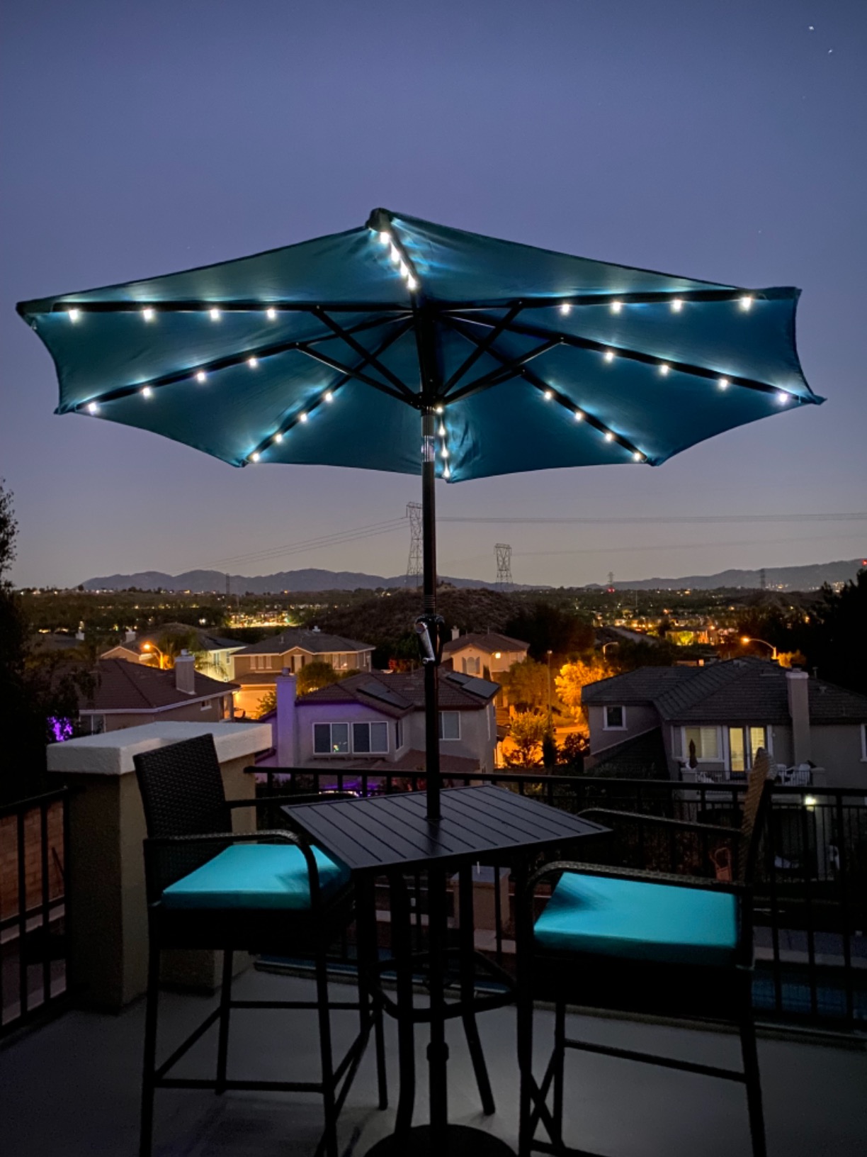 VICLLAX Patio Bar Height Table, Outdoor Square Bistro Table with Umbrella Hole, Metal Frame and Slat Design, Ideal for Patio Lawn Backyard Porch, Black customer photo 1