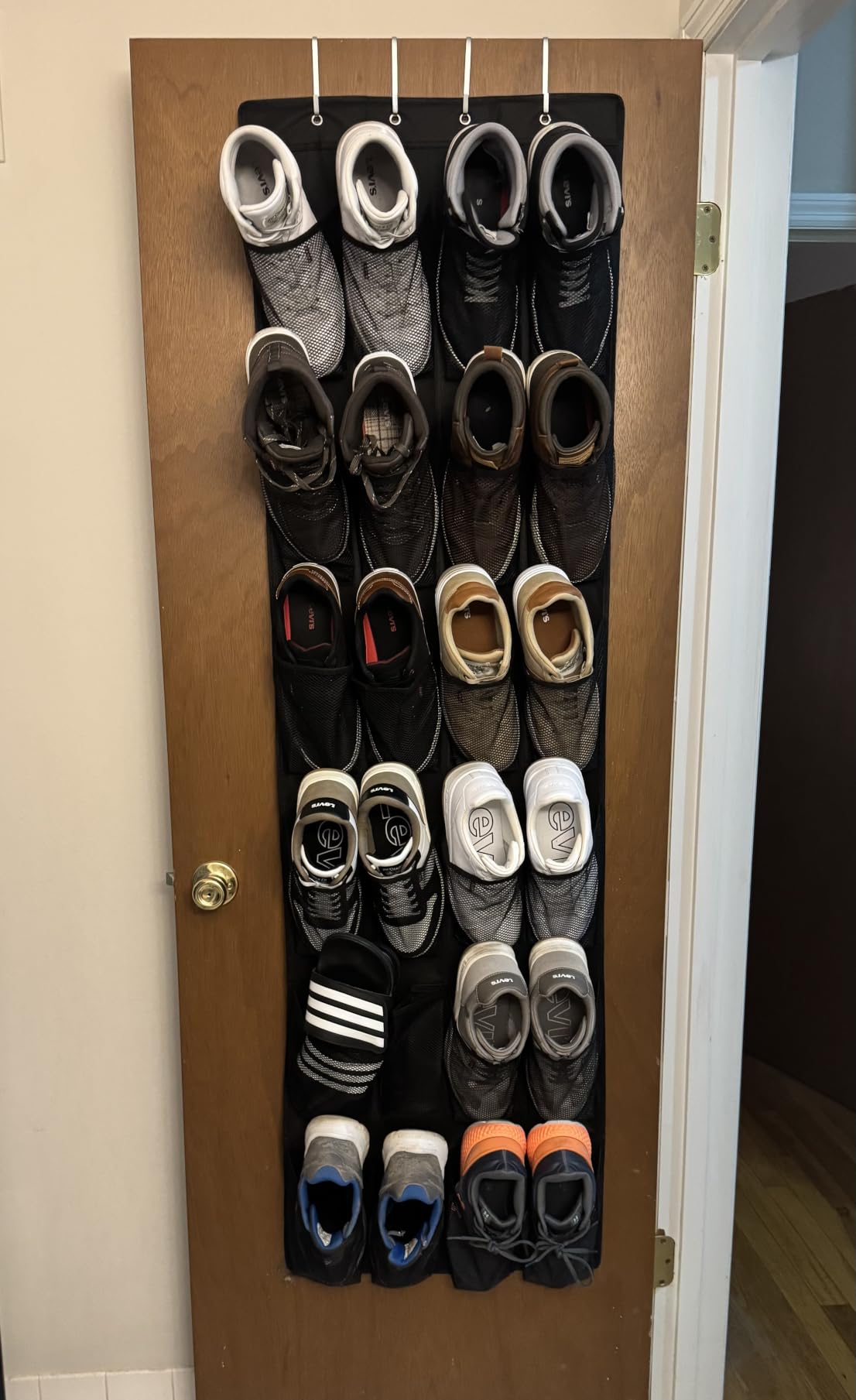 GORILLA GRIP Over the Door Shoe Organizer, 24 Large Pockets, Black | Breathable Mesh Pocket, Space Saving Hanging Storage Holder, Closet Rack Hanger for Shoes, Pantry and Bathroom Accessories customer photo 2