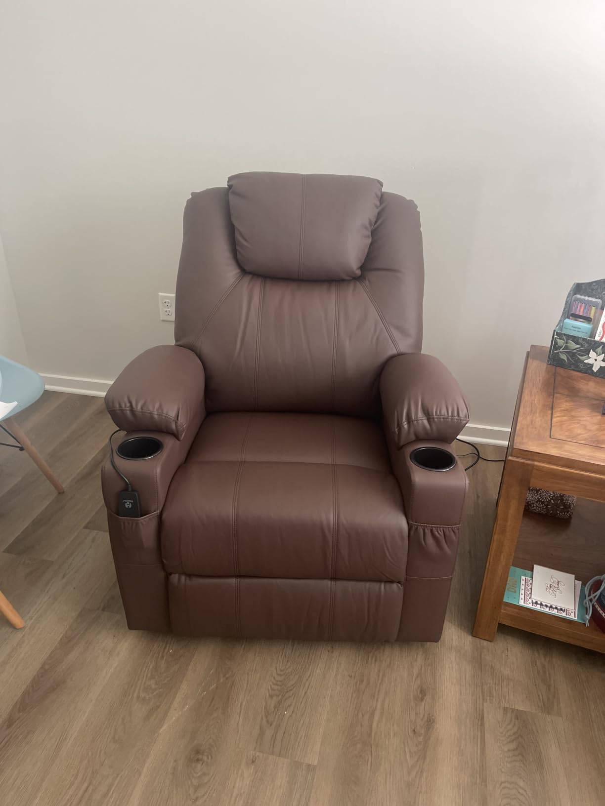MCombo Large Power Lift Recliner Chair with Massage and Heat for Tall Elderly People, 3 Positions, Cup Holders, and USB Ports, Faux Leather 7516 (Large, Light Brown) | 4.7