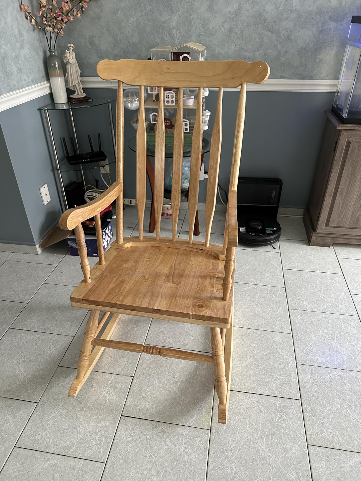 GIANTEX Indoor & Outdoor Wood Rocking Chair, Patio Rocking Chair, Dark Coffee customer photo 2