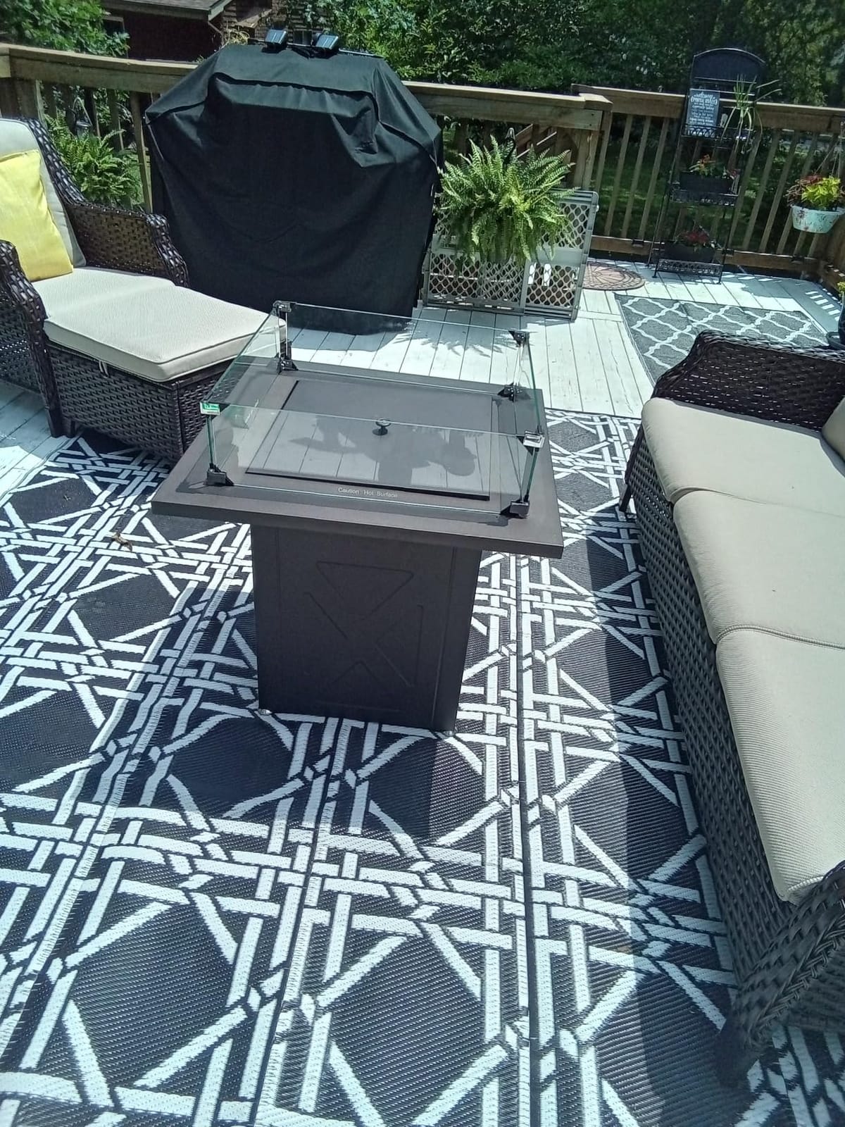 Grand Patio Outdoor Gas Fire Pit Table 32-Inch Square Propane Gas Fire Pit with CSA Safety Approval 50000 BTU Heat Sling Base Ceramic Tile Top and Lava Rock for Garden, Backyard, and Deck Parties customer photo 2