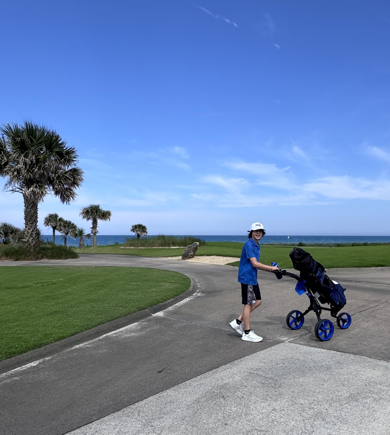 KVV 3 Wheel Foldable/Collapsible Golf Push Cart Ultra Lightweight Smallest Folding Size, New-Version Scorecard Holder Umbrella Holder Included customer photo 1