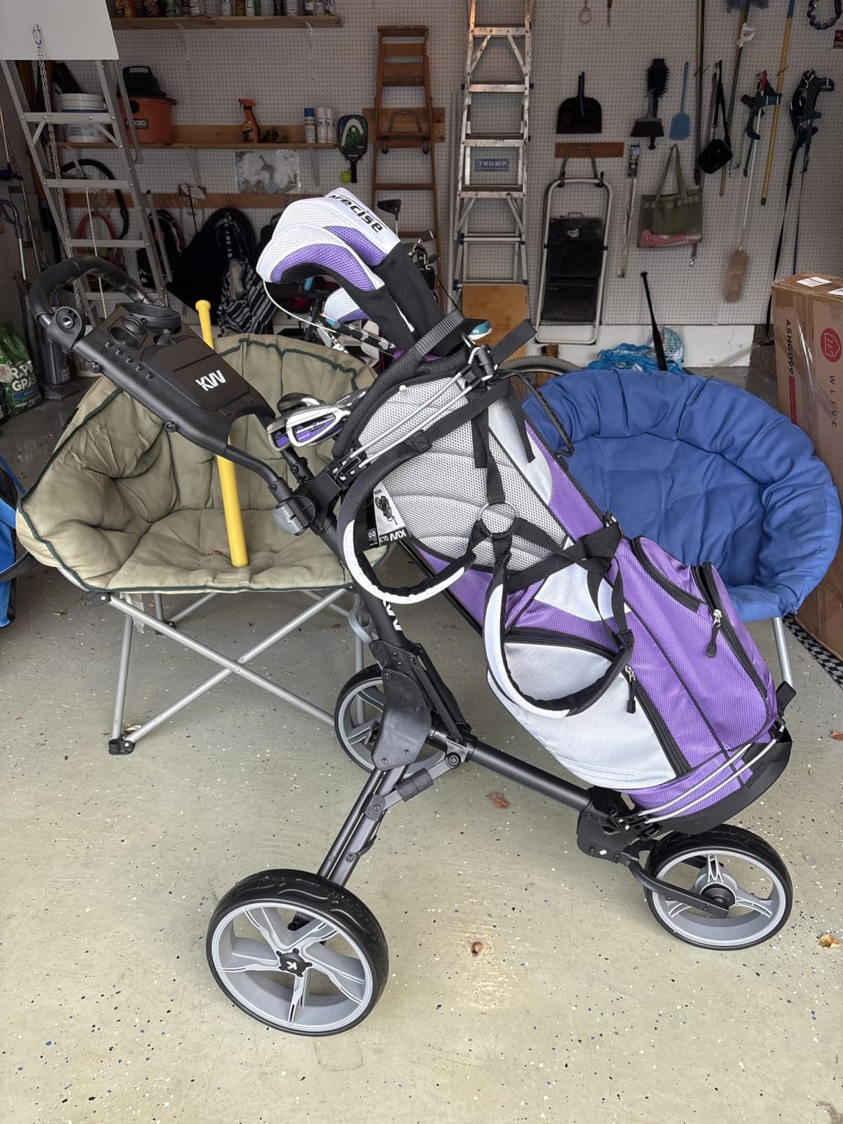 KVV 3 Wheel Foldable/Collapsible Golf Push Cart Ultra Lightweight Smallest Folding Size, New-Version Scorecard Holder Umbrella Holder Included customer photo 2