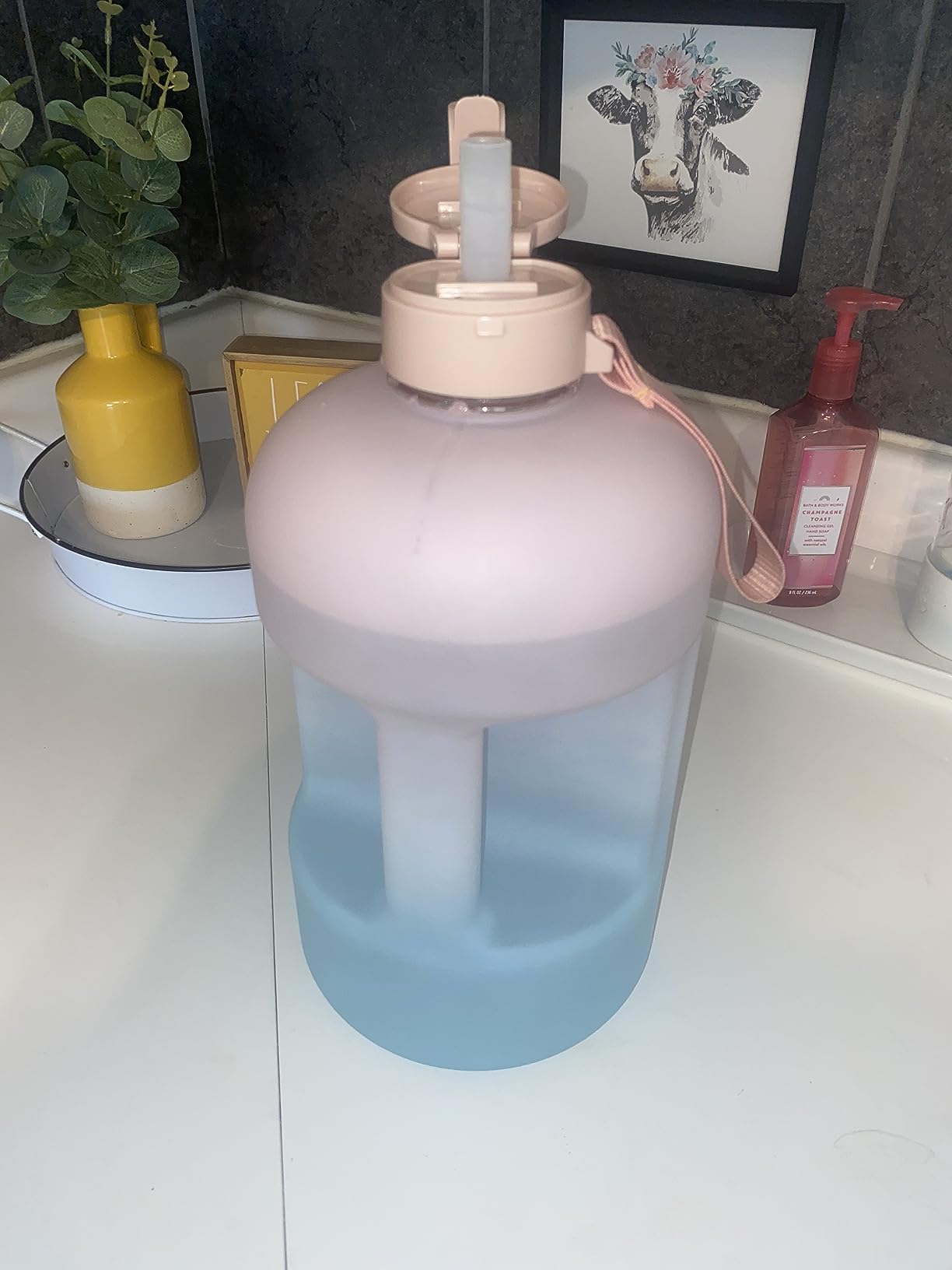 AQUAFIT 1 Gallon Water Bottle with Time Marker | BPA Free 128 oz Water Bottle with Straw and Chug Lids - Leakproof Gym Water Bottle with Carry Handle (Gray) customer photo 1