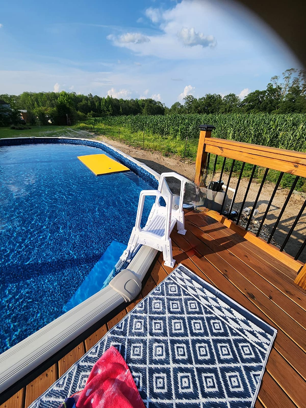 XtremepouwerUS Deluxe Incline Above Ground in-Pool Swimming Pool Ladder Pool Step Adjustable Ladder, White customer photo 1