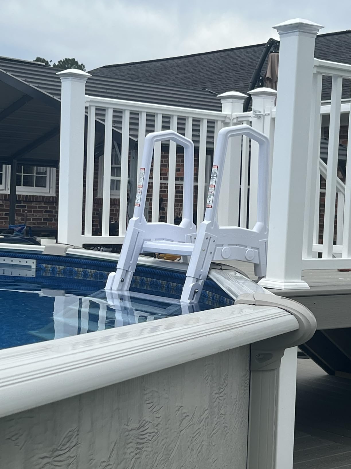 XtremepouwerUS Deluxe Incline Above Ground in-Pool Swimming Pool Ladder Pool Step Adjustable Ladder, White customer photo 2