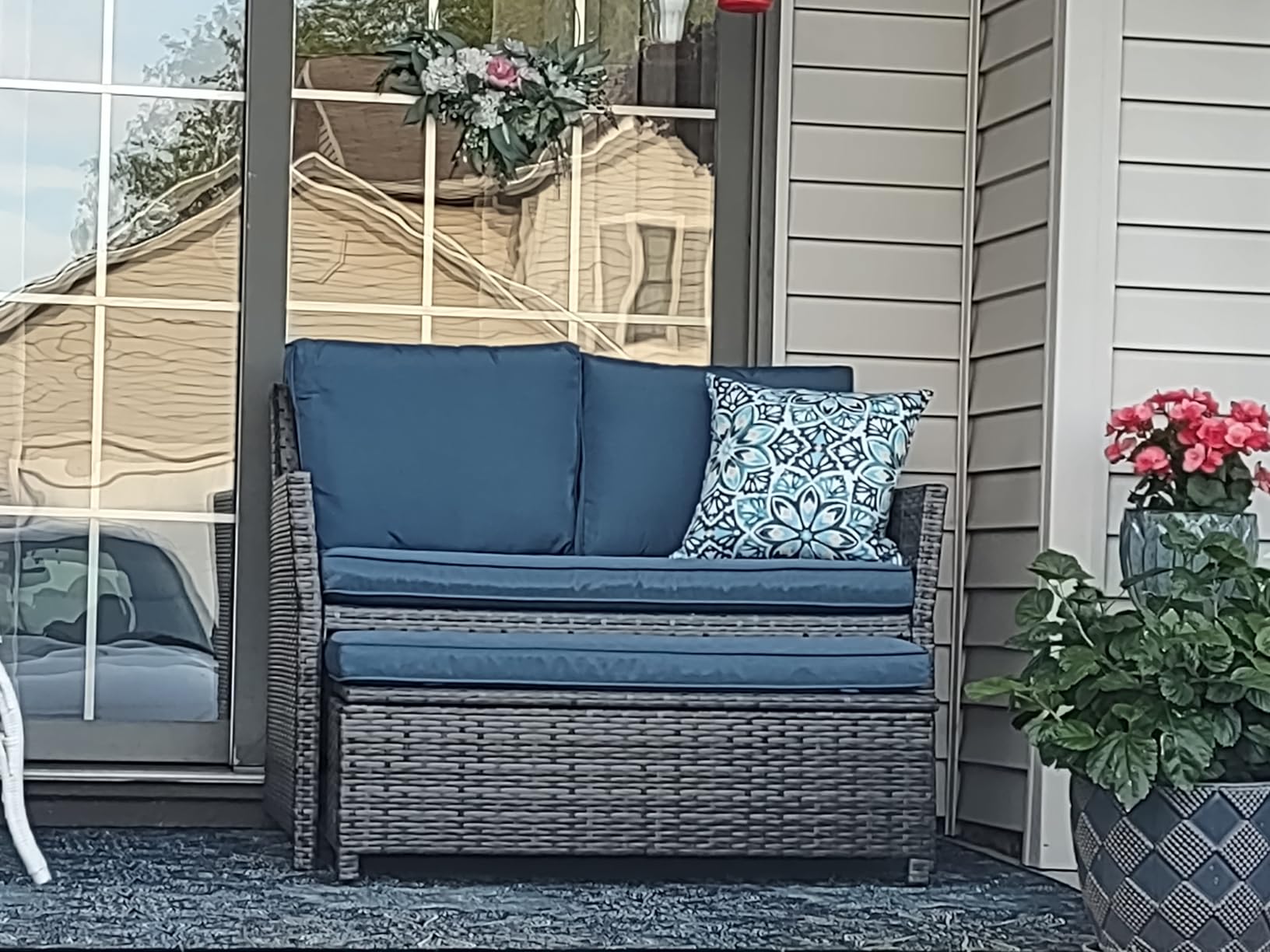 OC Orange-Casual Wicker Patio Loveseat Sofa w/Storage Ottoman, 2 Pcs, Beige customer photo 1