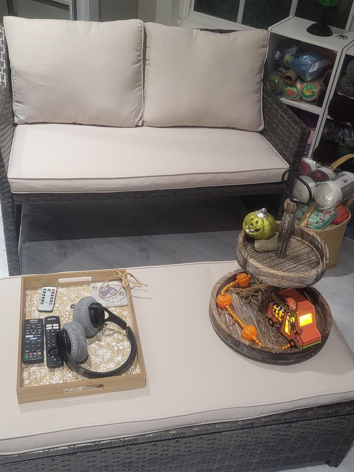 OC Orange-Casual Wicker Patio Loveseat Sofa w/Storage Ottoman, 2 Pcs, Beige customer photo 2