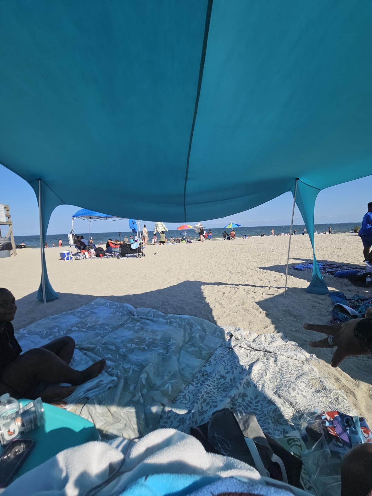 Family Beach Tent Canopy Sun Shade, Pop Up Grande Beach Tent Sun Shelter Stability 4 Poles with Portable Carry Bag Outdoor Shade for Fishing Backyard Camping customer photo 2