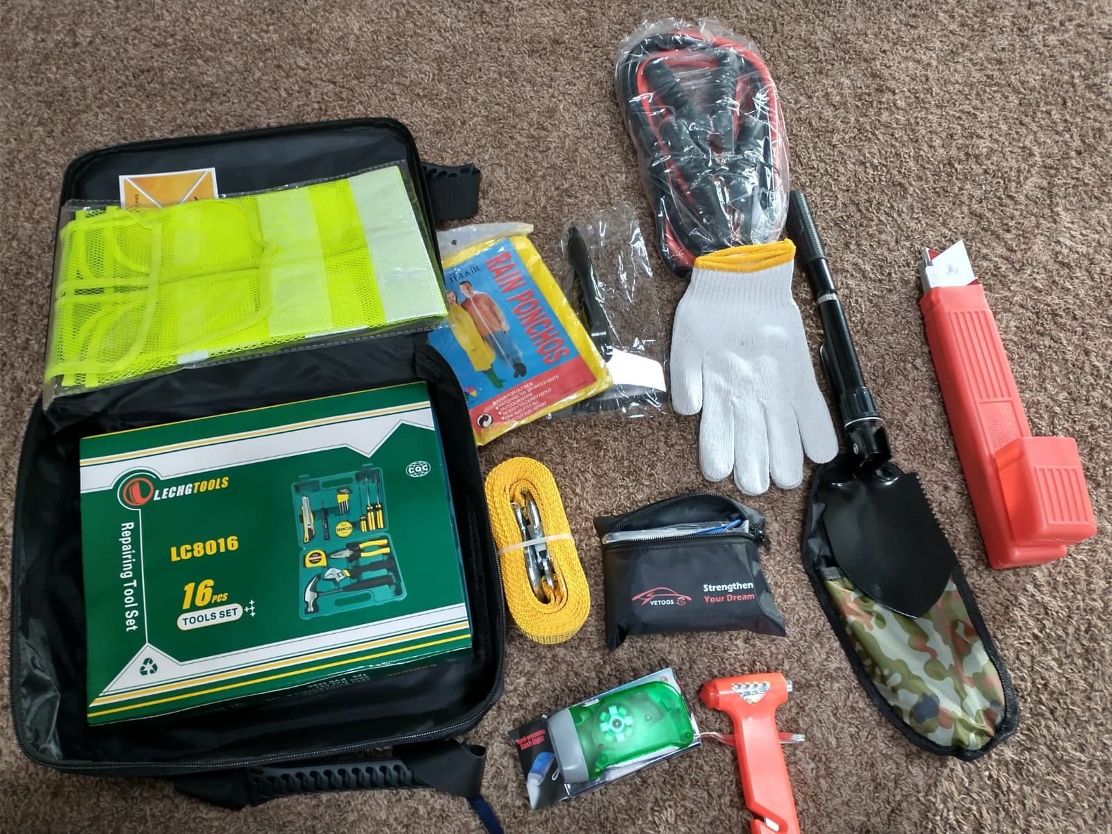 Car Roadside Emergency Kit, Auto Vehicle Safety Kits with Jumper Cables, Car Repair Tool Set, Folding Survival Shovel, Truck Road Side Trip Essentials, Automotive Assistance Kit for Men Women customer photo 1