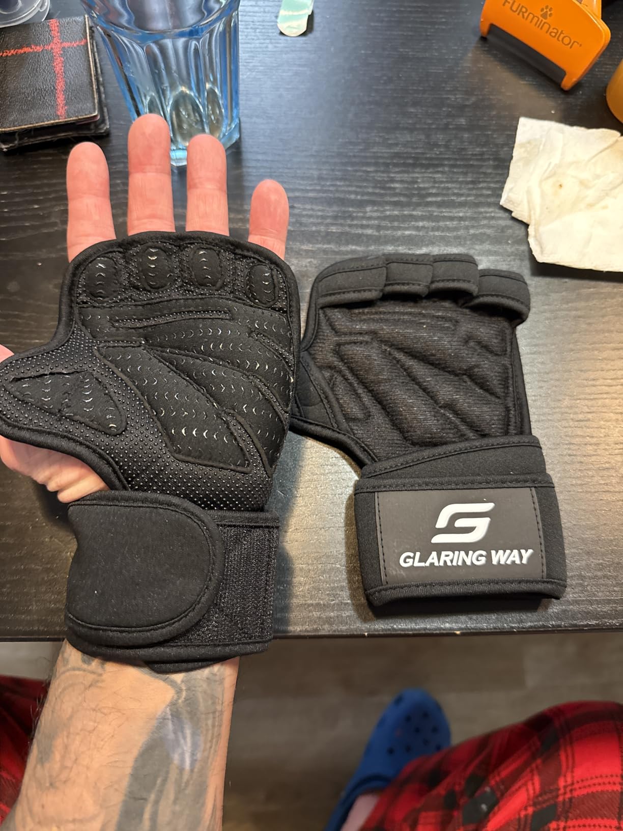 Gym Workout Gloves for Women and Men | Silicone grip fingerless, open back vents, neoprene, non-slip, palm, thumb protection for cross training, pull ups, cycling customer photo 1