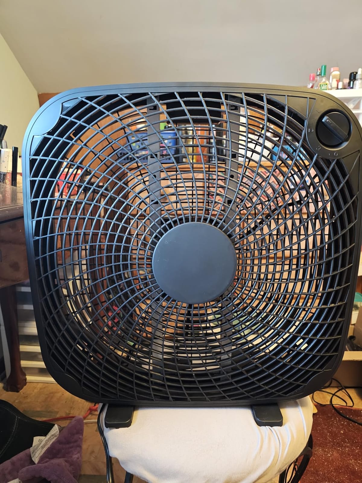 Amazon Basics 3-Speed Box Fan for Bedroom, Portable with Carry Handle, Powerful Airflow, 5 Blades, Lightweight Design, 67 Watts, 20-Inch, Black customer photo 2