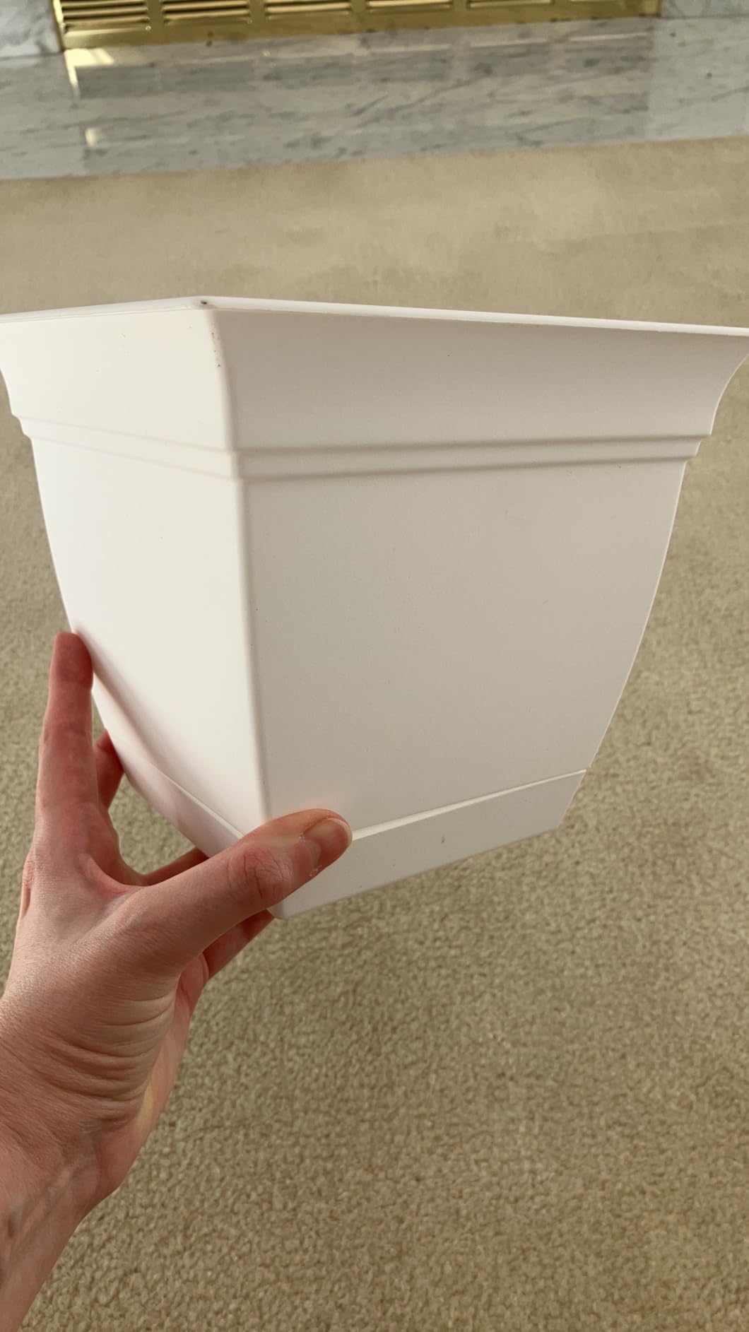 The HC Companies Eclipse Square Plastic Planter w/ Attached Saucer - Outdoor & Indoor Plant Pot with Drainage Holes - Lightweight, UV-Resistant Plastic Pots For Plants (12