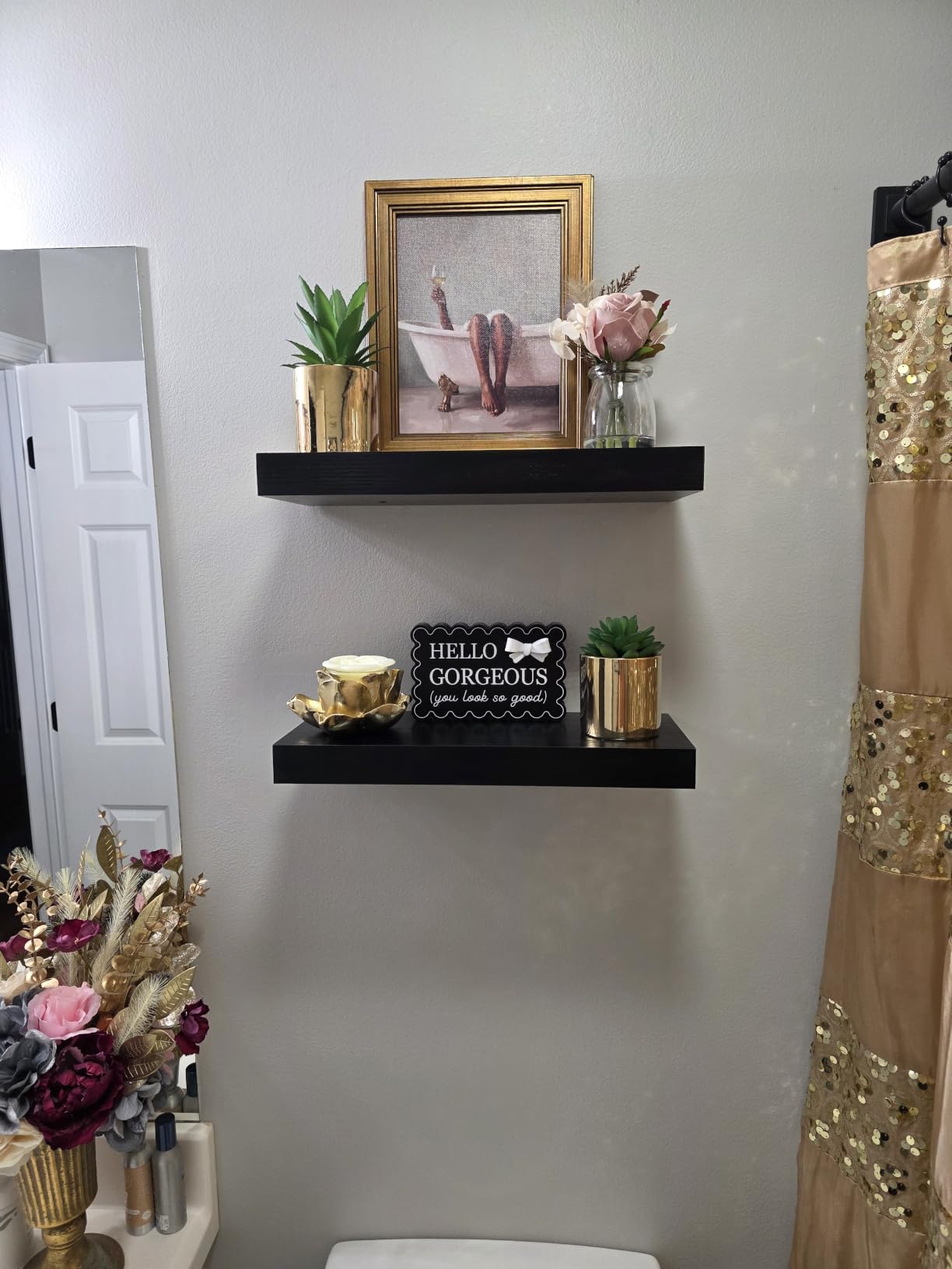 QEEIG Bathroom Floating Shelves for Wall (Brown, Set of 2, 15.7
