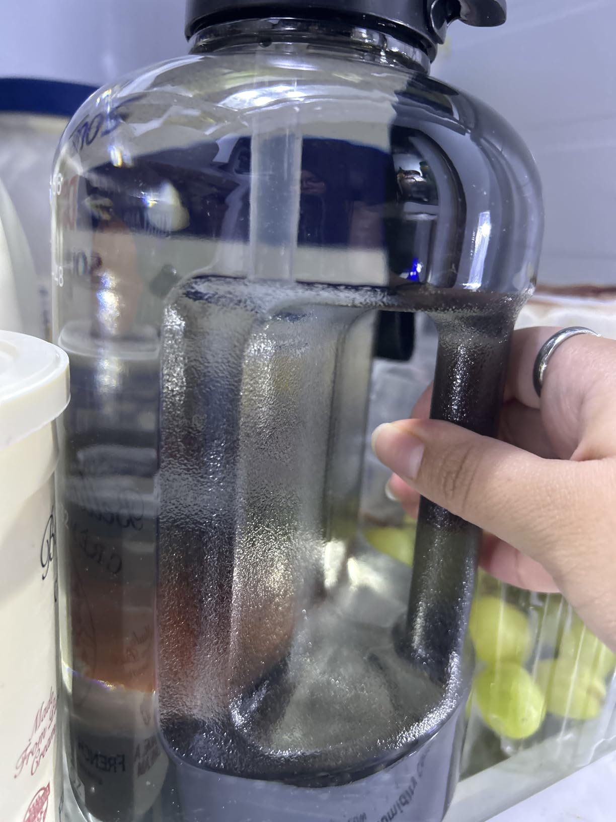 AQUAFIT Half Gallon Water Bottle with Time Marker | BPA Free Half Gallon Water Bottle with Straw and Chug Lids - Leakproof Gym Water Bottle with Carry Handle (Gray) customer photo 1