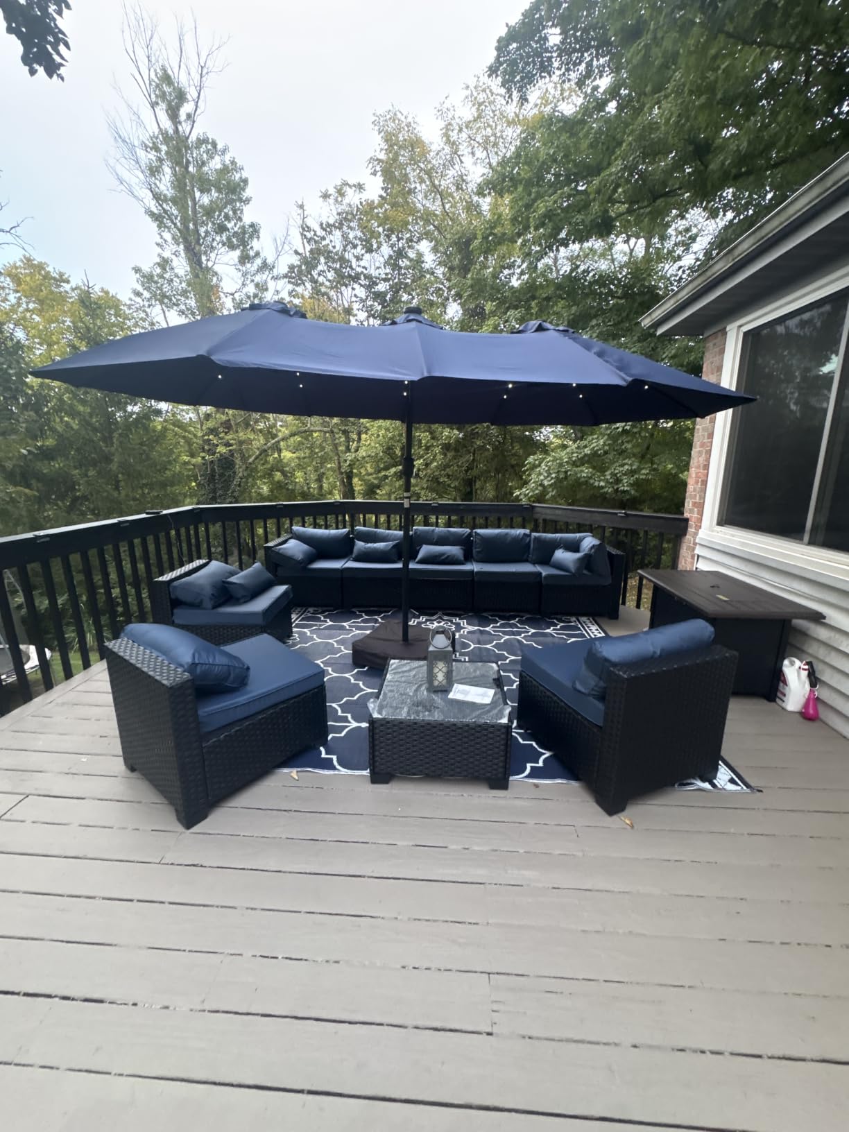 Rattaner 10 Pieces Outdoor Sectional All-Weather Wicker Patio Furniture Set Patio Sectional and Steel Fire Table and Glass Patio Table Non-Slip Cushions and Waterproof Covers, Navy Blue customer photo 1