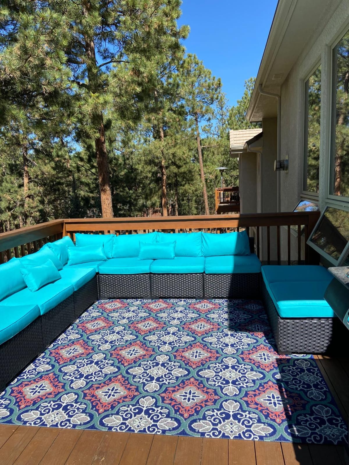 Rattaner 10 Pieces Outdoor Sectional All-Weather Wicker Patio Furniture Set Patio Sectional and Steel Fire Table and Glass Patio Table Non-Slip Cushions and Waterproof Covers, Navy Blue customer photo 2
