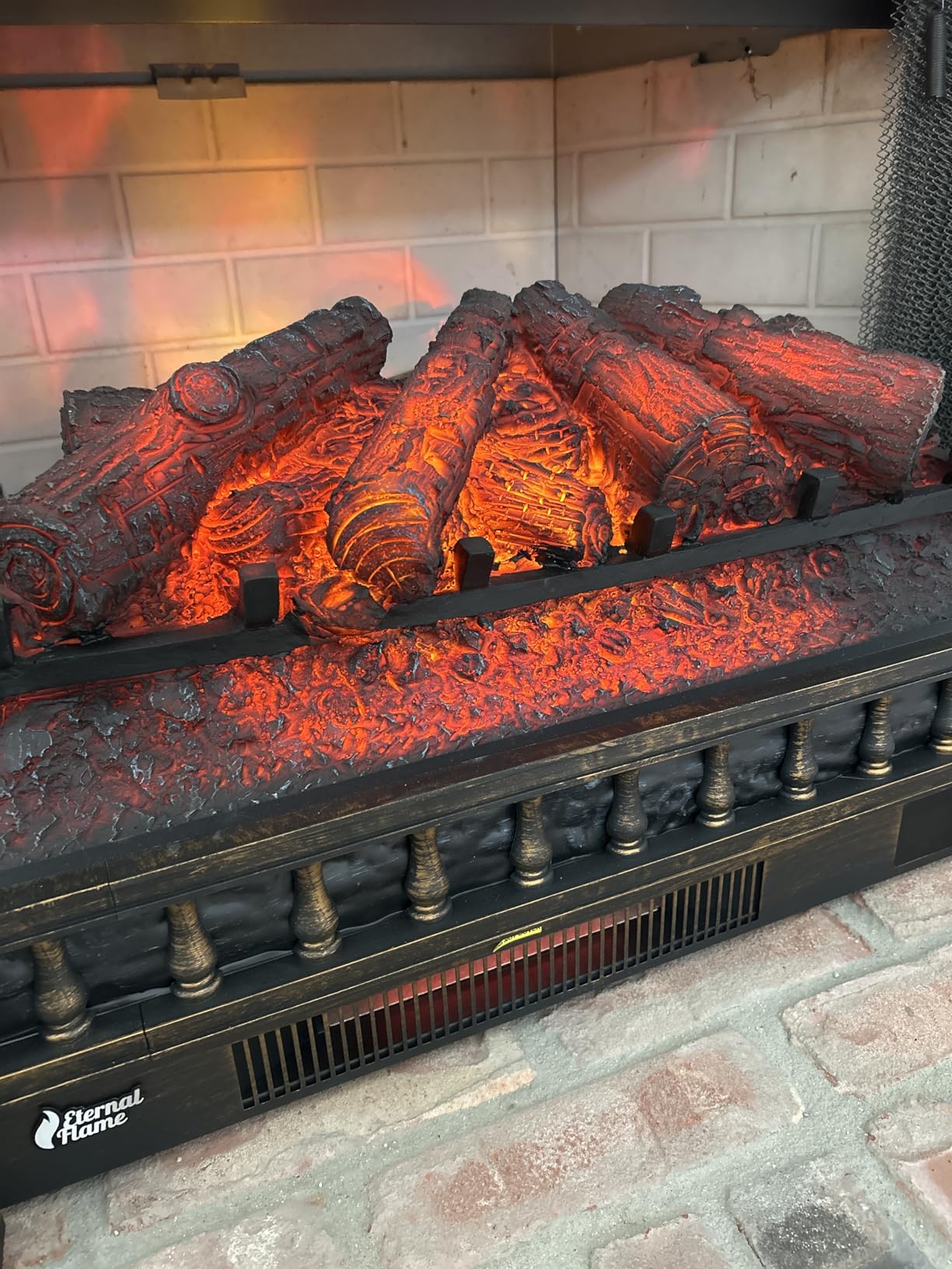 TURBRO Eternal Flame 26-Inch Infrared Quartz Electric Fireplace Log Heater - Realistic Pinewood Logs, Adjustable Flame Colors, Remote Control, Thermostat, Timer - EF26-PB, 1500W, Black, 707-98-152A customer photo 1