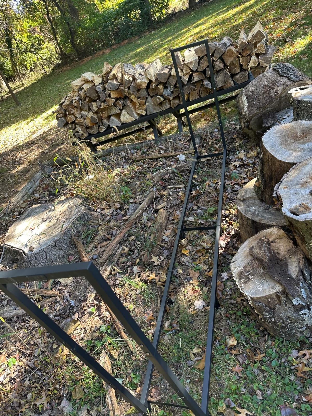 Koutemie 8Ft Outdoor Firewood Rack Holder for Fireplace Wood Storage, Adjustable Fire Log Stacker Stand, Black customer photo 2