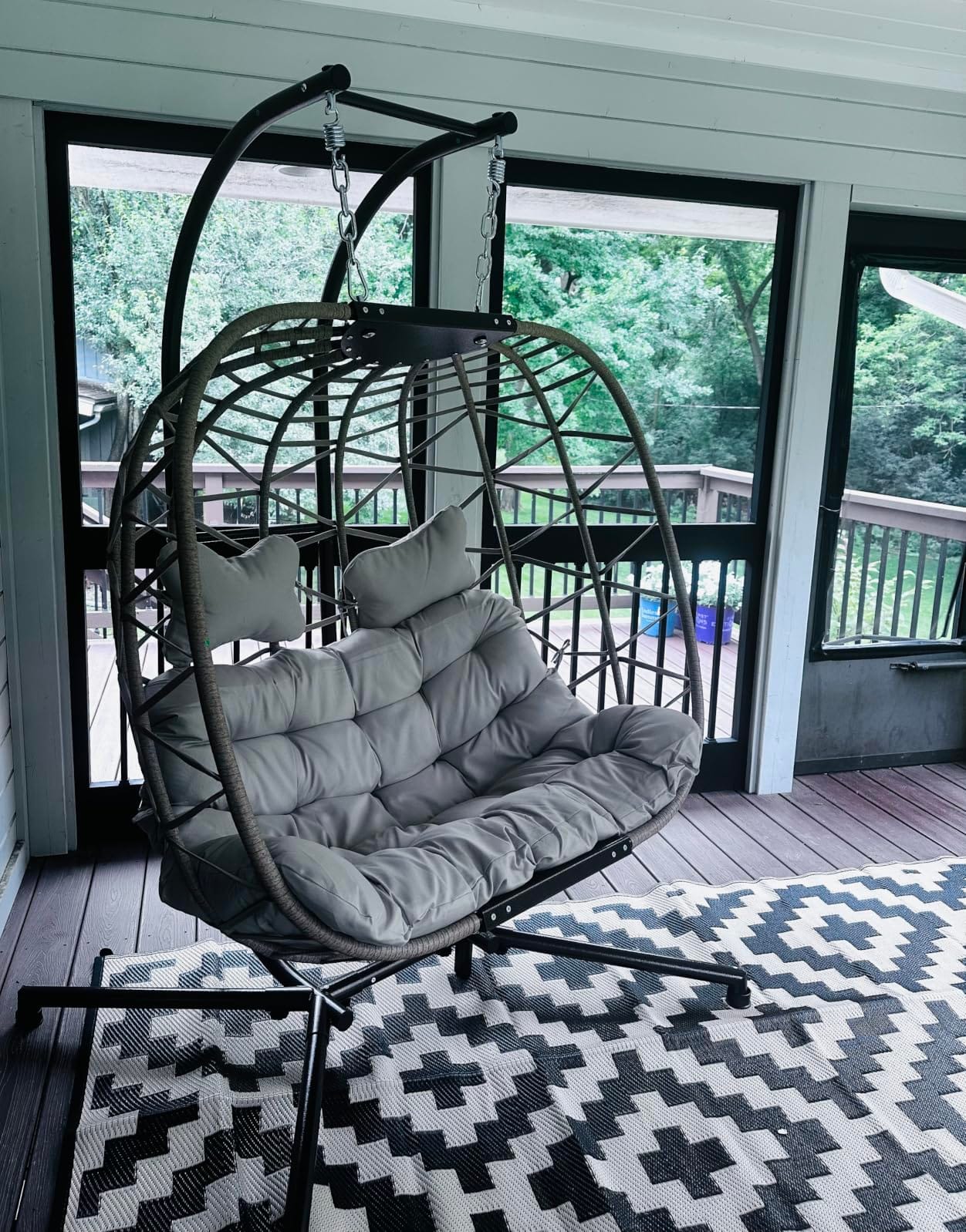 NICESOUL Cozy Hanging Egg Chair with Stand Indoor Outdoor, Wicker Patio Basket Swing Chair with Cushion and Golden Legs, 350lbs Durable Sturdy Egg Hammock Chairs for Deck Balcony Backyard Porch, Cream customer photo 2
