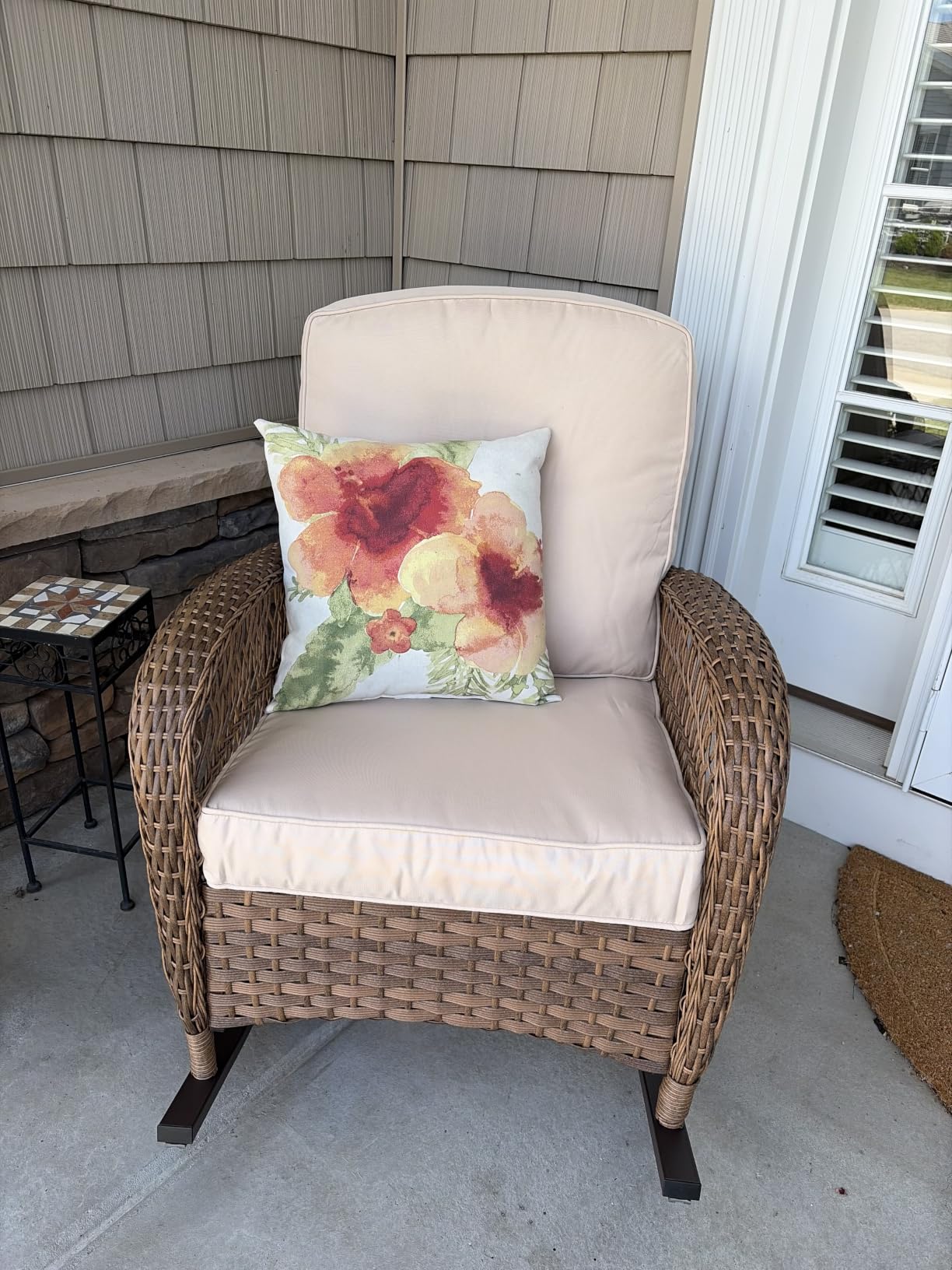 VIVIJASON Outdoor Wicker Rocking Chair, Patio Rattan Rocker Chair with Cushions & Steel Frame, All-Weather Rocking Lawn Wicker Furniture for Garden Backyard Porch (Beige) customer photo 2