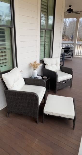 Vongrasig Patio Chair with Ottoman, 5 Pieces Patio Furniture Set Small Balcony Furniture, Rattan Patio Chairs Set of 2 with Glass Table for Front Porch Garden (Beige) customer photo 1