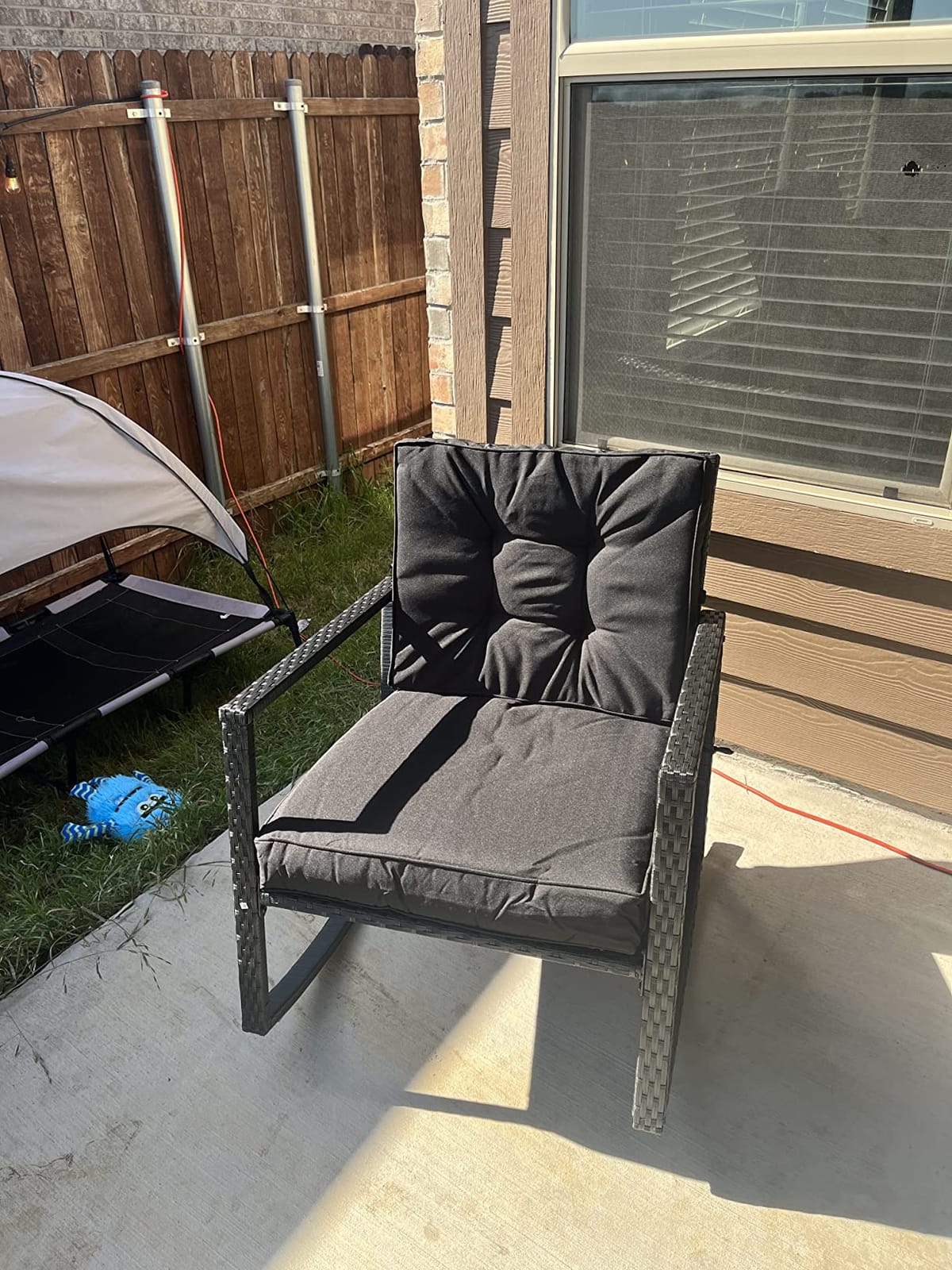 Tangkula Wicker Rocking Chair, Outdoor Glider Rattan Rocker Chair with Heavy-Duty Steel Frame, Patio Wicker Furniture Seat with 5” Thick Cushion for Garden, Porch, Backyard, Poolside (1, Gray) customer photo 2