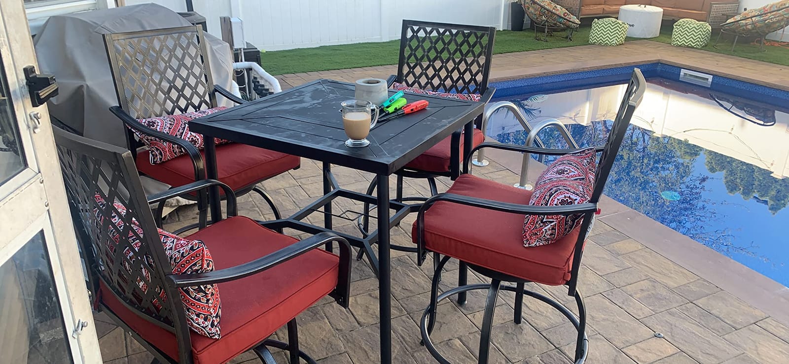 Sophia & William 5-Piece Bar Height Outdoor Table and Chairs, Red customer photo 1