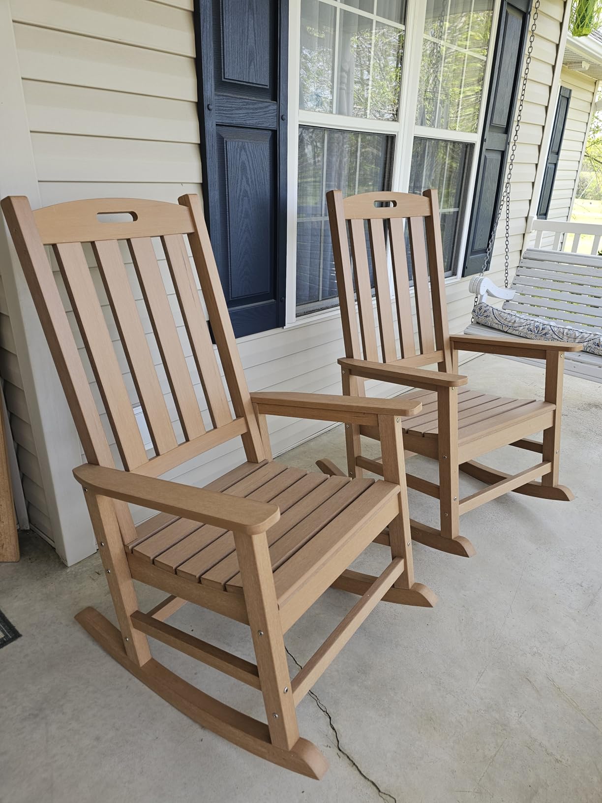 Psilvam Oversized Outdoor Rocking Chair, HDPE Porch Rocker (Brown) customer photo 1