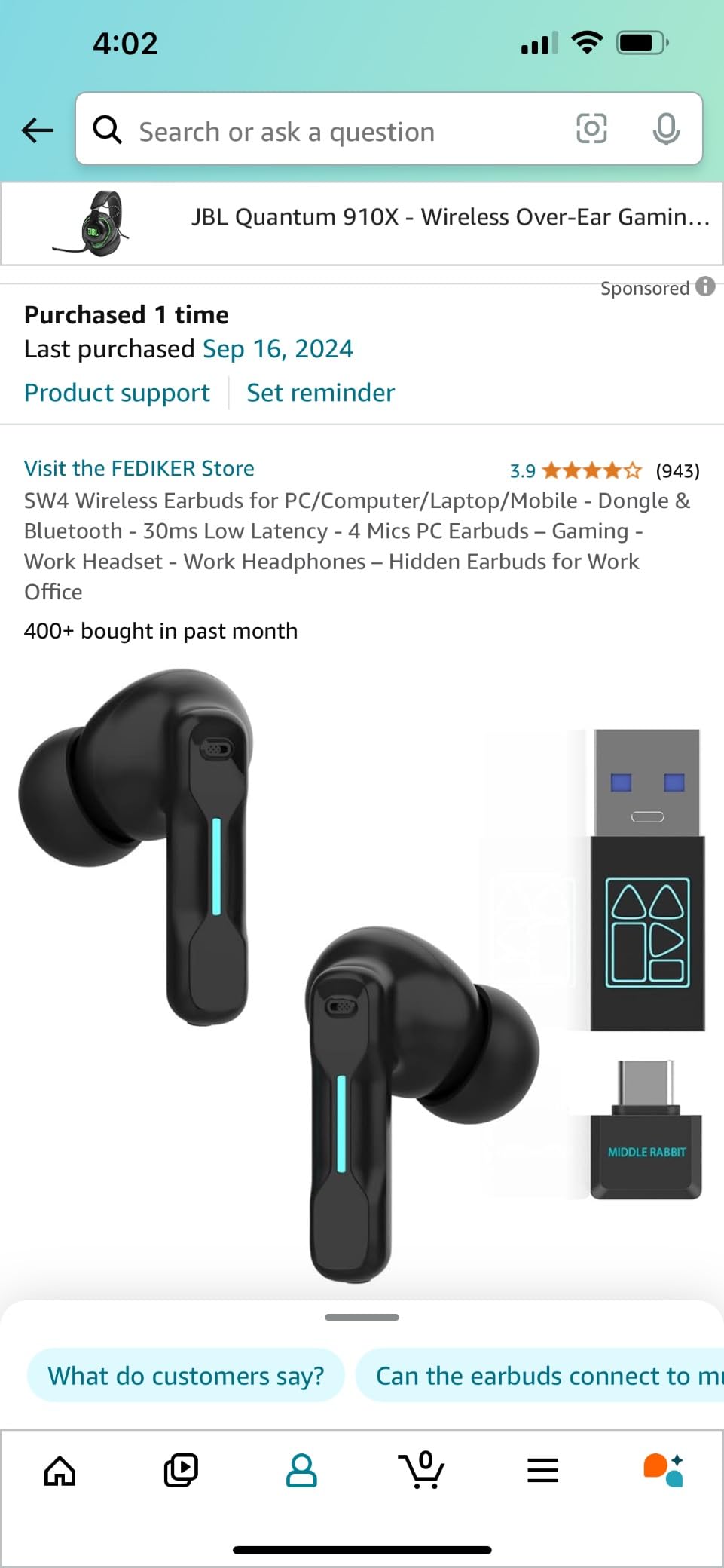 SW4 Pro Wireless Earbuds for PC/Computer/Laptop/Mobile - Dongle & Bluetooth - 20ms Low Latency - 4 Mics – Gaming - Work Headset/Headphones for Office customer photo 1