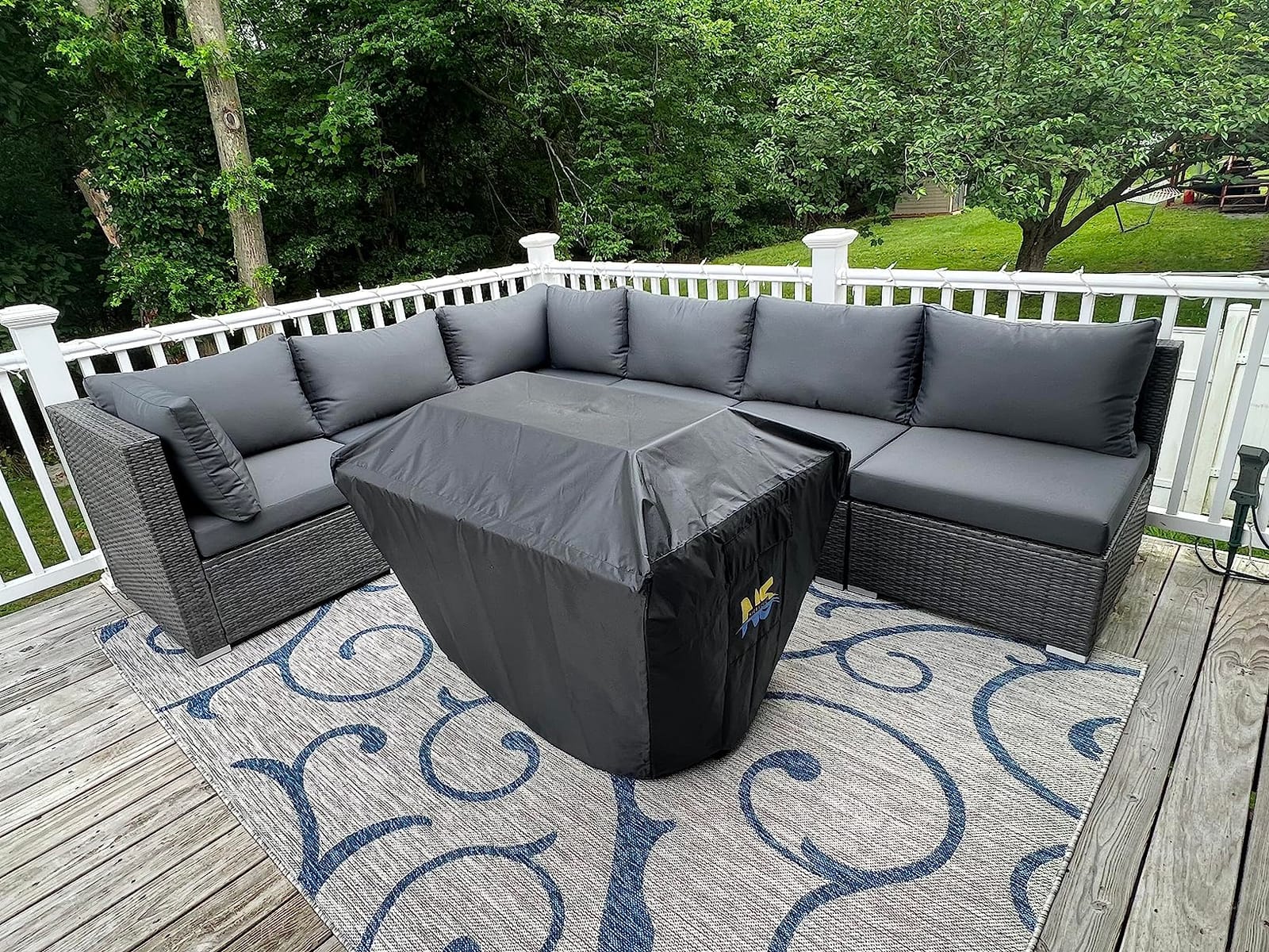 NICESOUL 29.3'' High Back Outdoor Patio Furniture Set with Firepit Natural Gas & Propane, 9 Piece Extra Large Conversation Set with Fire Pit Table, Modern Deep Wide Modular Wicker Sofa Couches, Gray customer photo 1