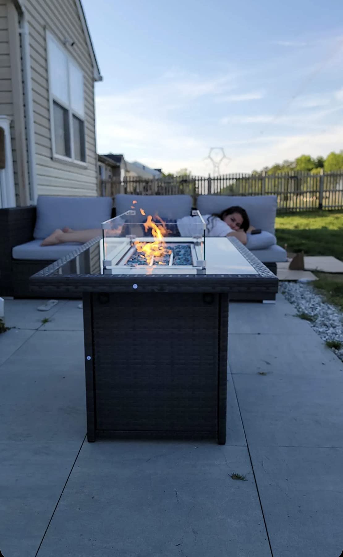 NICESOUL 29.3'' High Back Outdoor Patio Furniture Set with Firepit Natural Gas & Propane, 9 Piece Extra Large Conversation Set with Fire Pit Table, Modern Deep Wide Modular Wicker Sofa Couches, Gray customer photo 2