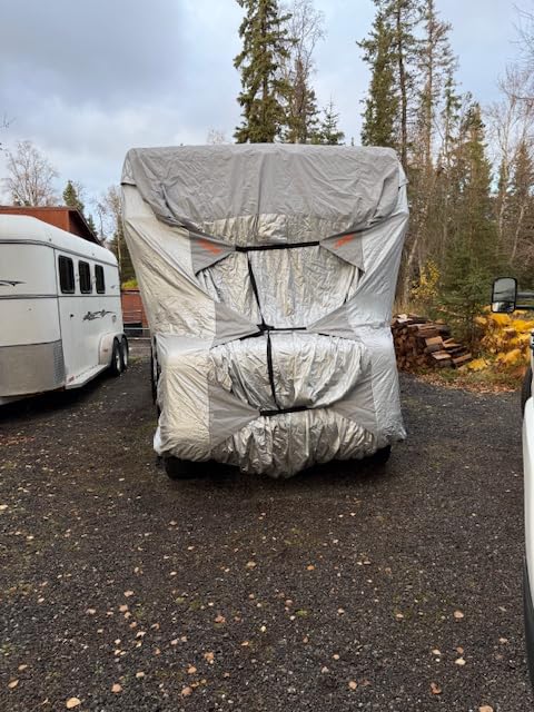 FRUNO Oxford Fabric Travel Trailer Cover RV Cover 24'-27' Waterproof Rip-Resistant Anti-UV Camper Cover for Winter Snow with Jack Cover 4 Tire Covers and Gutter Covers customer photo 2