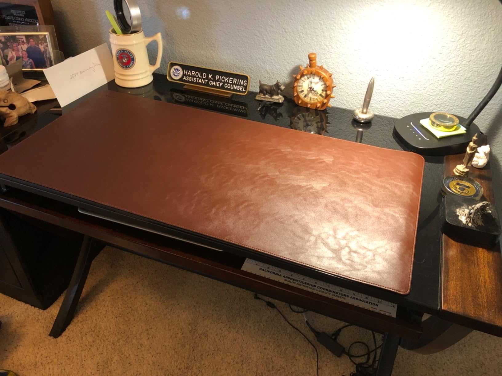 Cossini XL Desk Pad - Large Vegan Leather Desk Mat (17 x 36) - Buttery Smooth Writing, Damage Blocking, Non-Slip, Waterproof - Home Office Computer Desk Protector Blotter Laptop Keyboard Mouse Pad customer photo 1